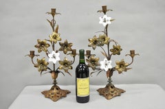 Antique French Baroque Gold Gilt Bronze Altar Church Candlestick Candelabra Pair