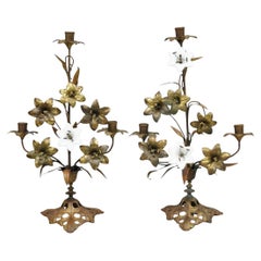 Antique French Baroque Gold Gilt Bronze Altar Church Candlestick Candelabra Pair