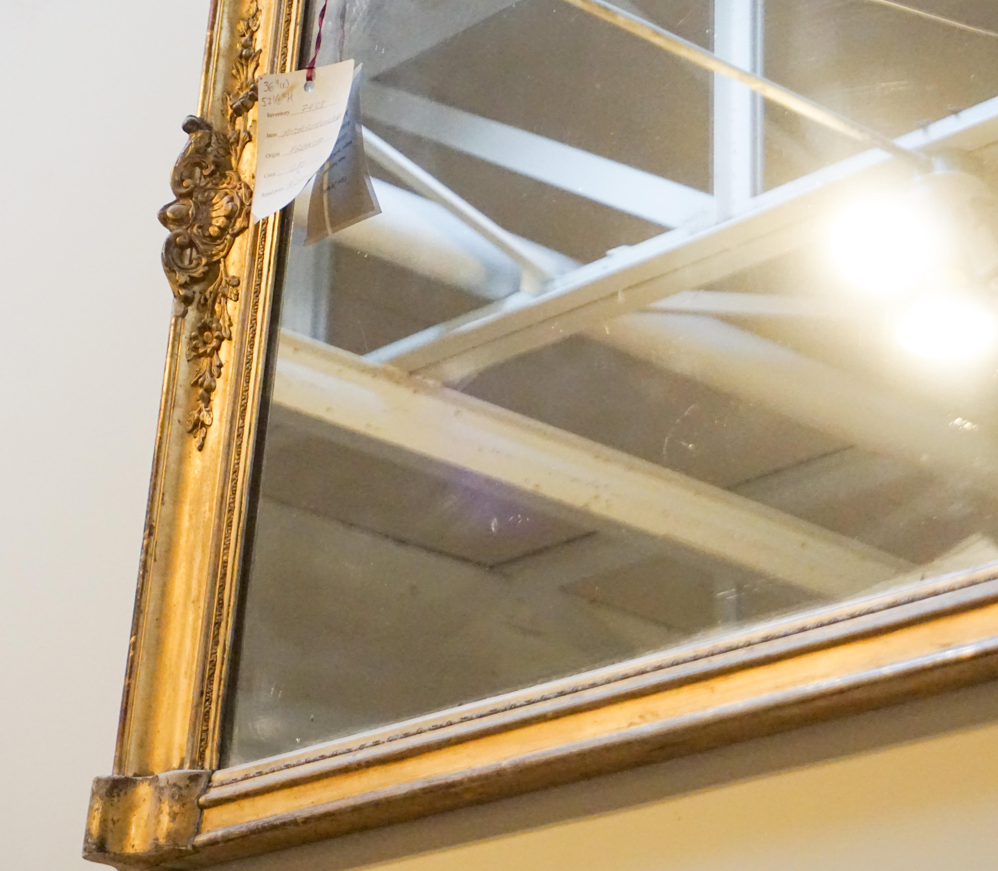 19th Century Antique French Baroque Gold Leaf Mirror