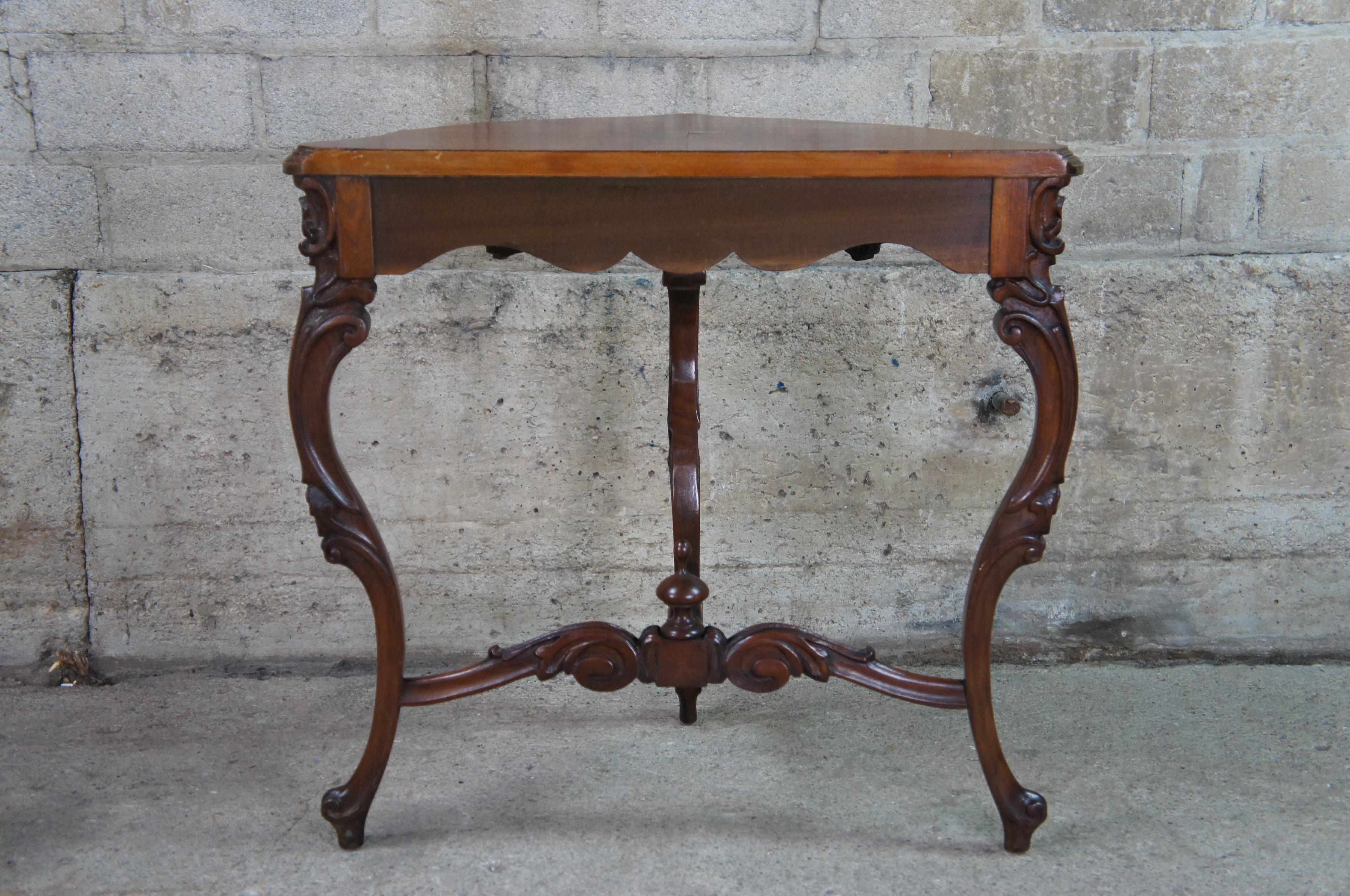 Antique French Baroque Rococo Carved Demilune Walnut Burl Console Hall Table 1