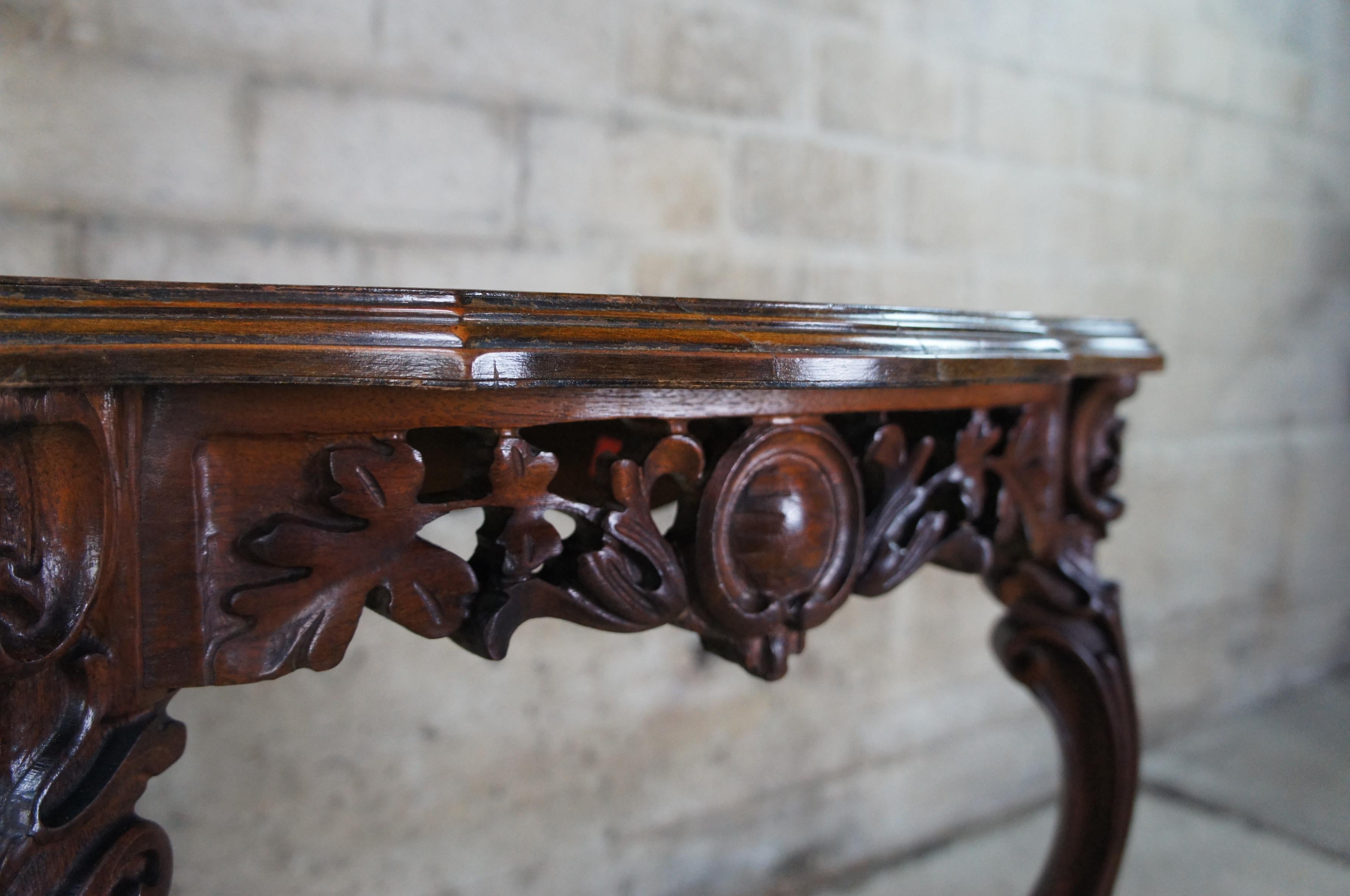 Antique French Baroque Rococo Carved Demilune Walnut Burl Console Hall Table 2