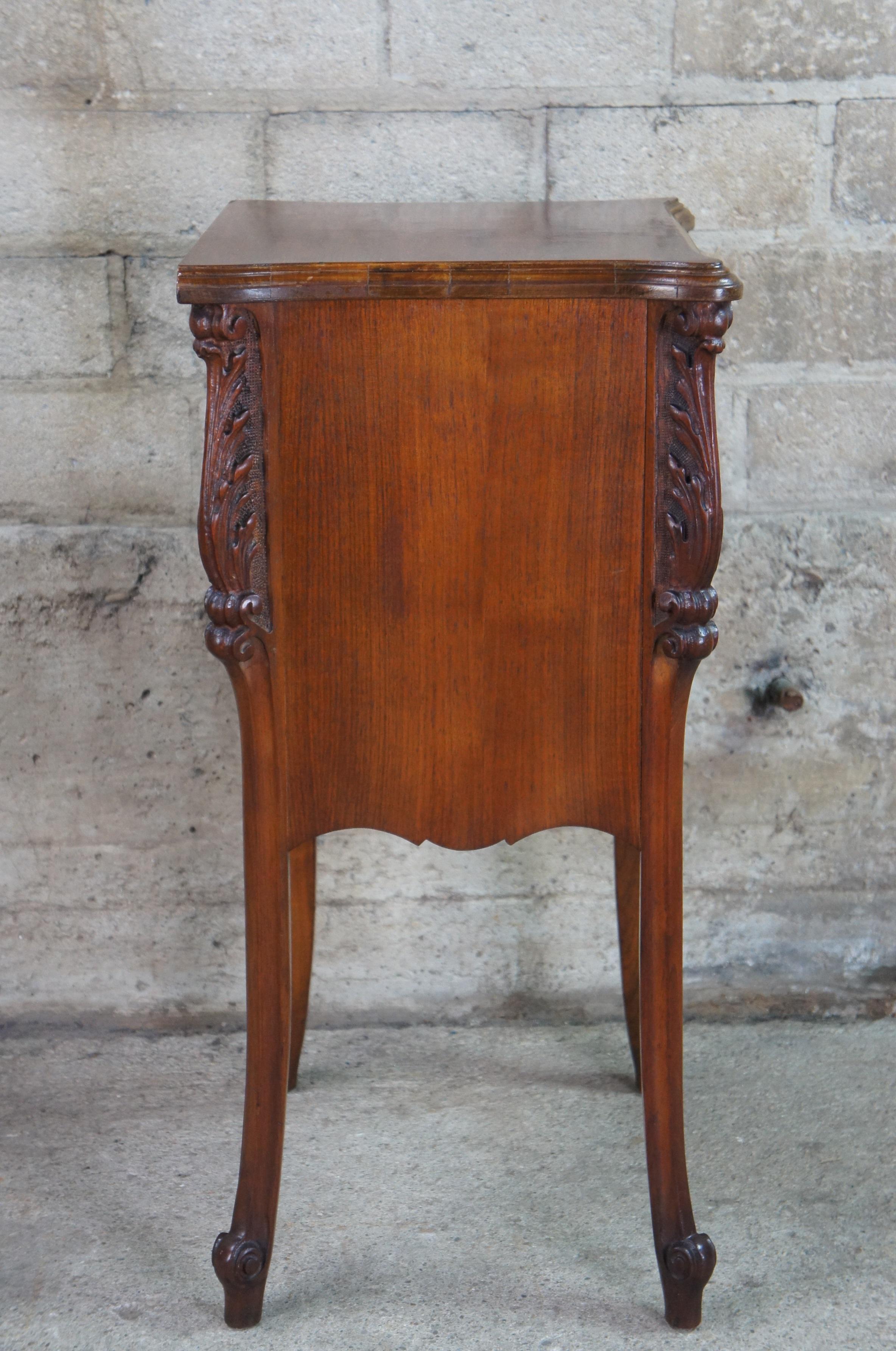 19th Century Antique French Baroque Rococo Carved Walnut 3 Drawer Side Table Nightstand