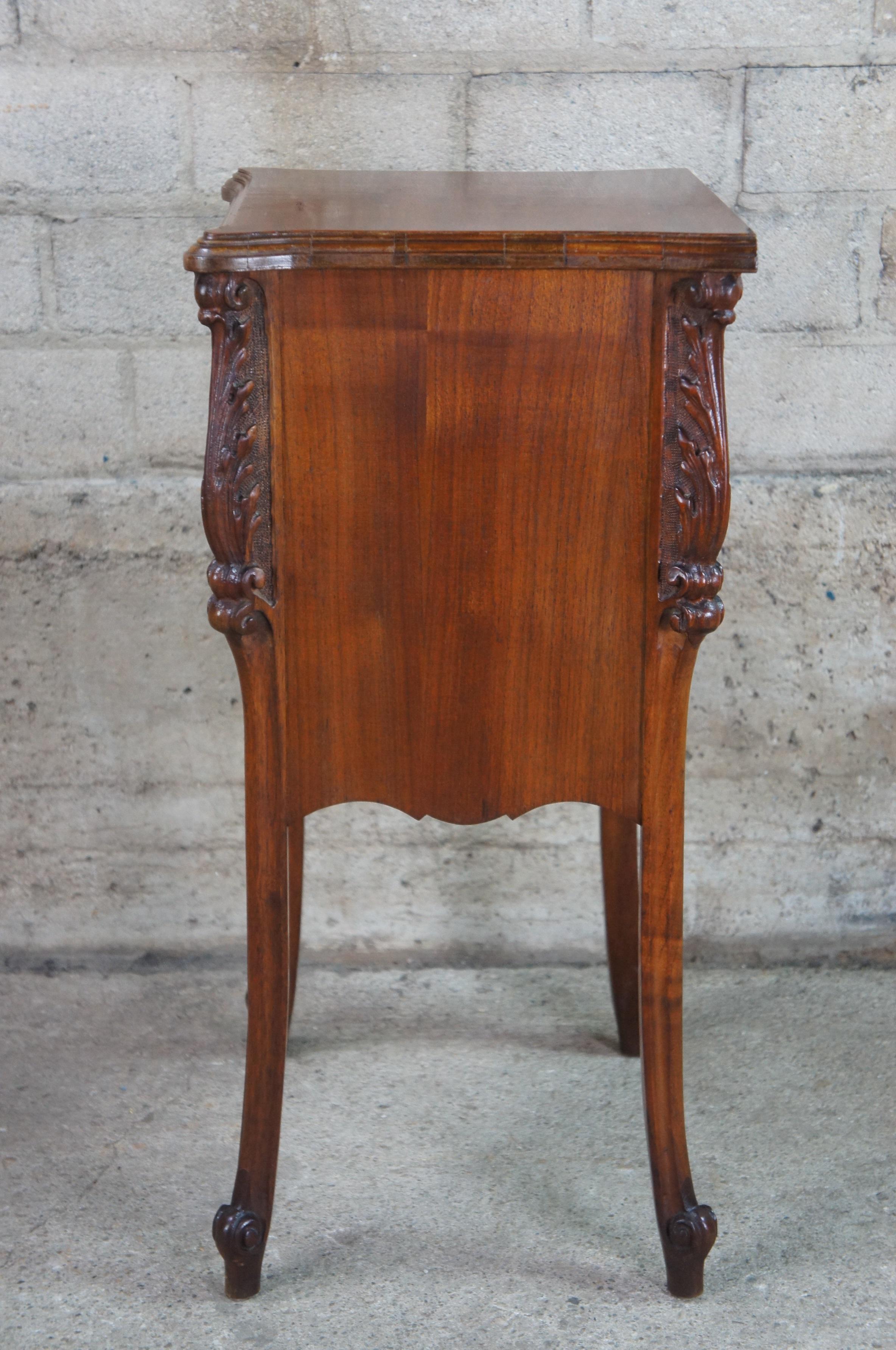 Antique French Baroque Rococo Carved Walnut 3 Drawer Side Table Nightstand 2