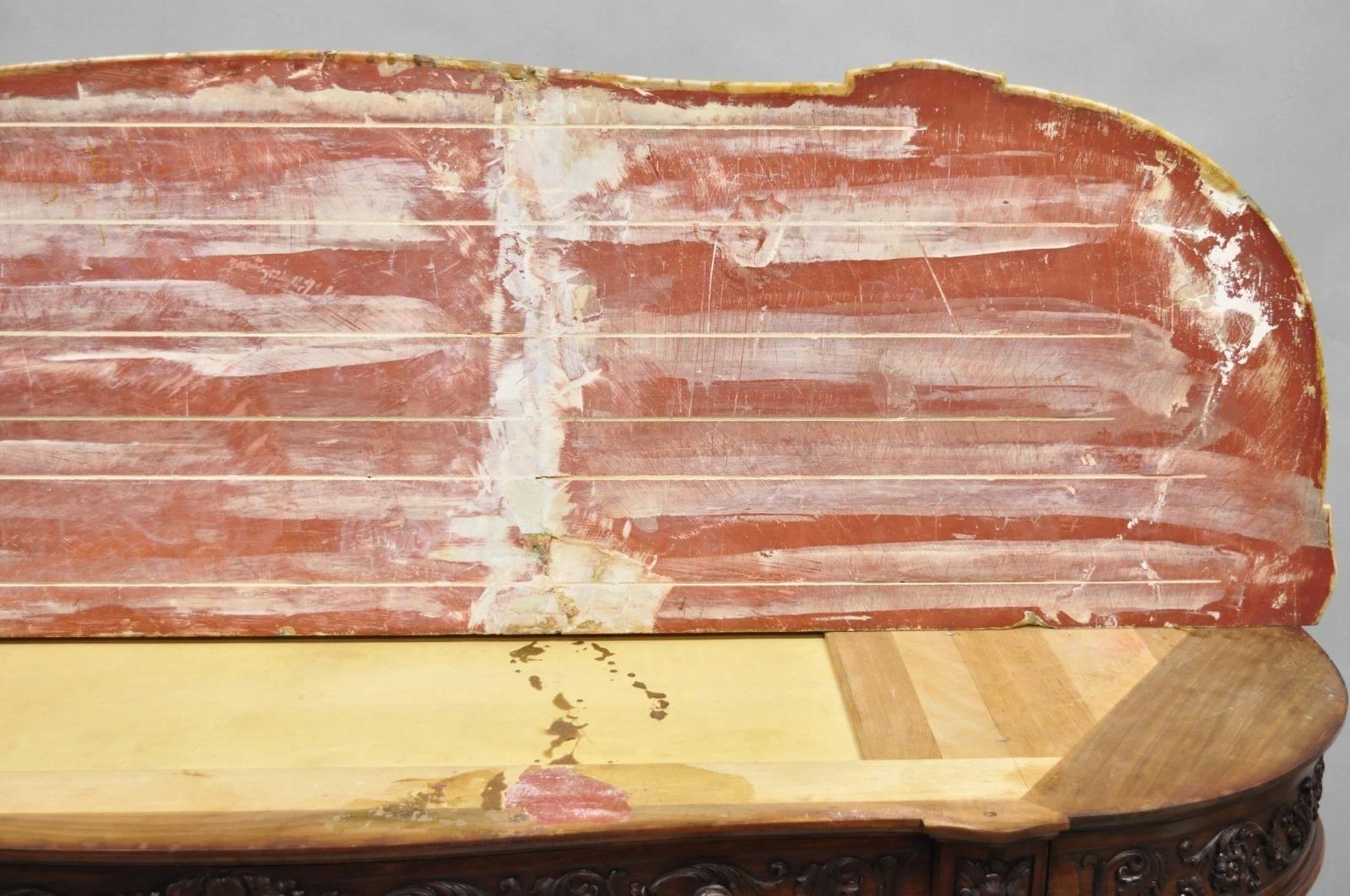 Antique French Baroque Rococo Carved Walnut Marble Top Sideboard Buffet w Drawer in vendita 4