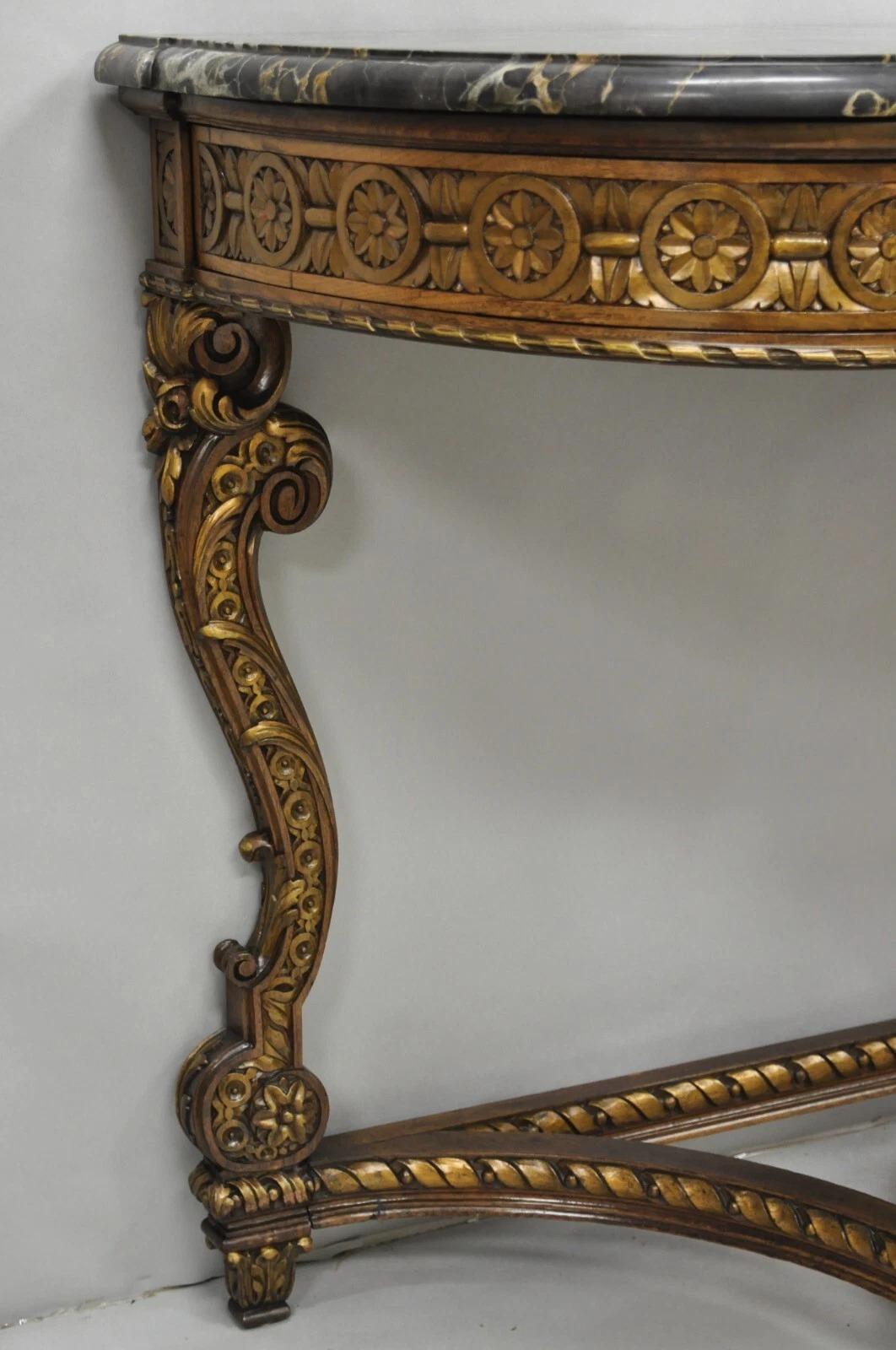 Antique French Baroque Rococo Carved Walnut Marble Top Sideboard Buffet w Drawer im Angebot 4