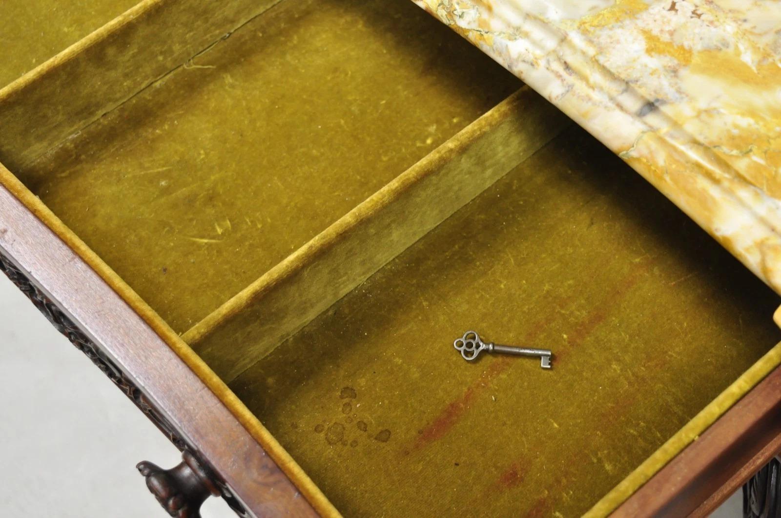 Antique French Baroque Rococo Carved Walnut Marble Top Sideboard Buffet w Drawer in vendita 5