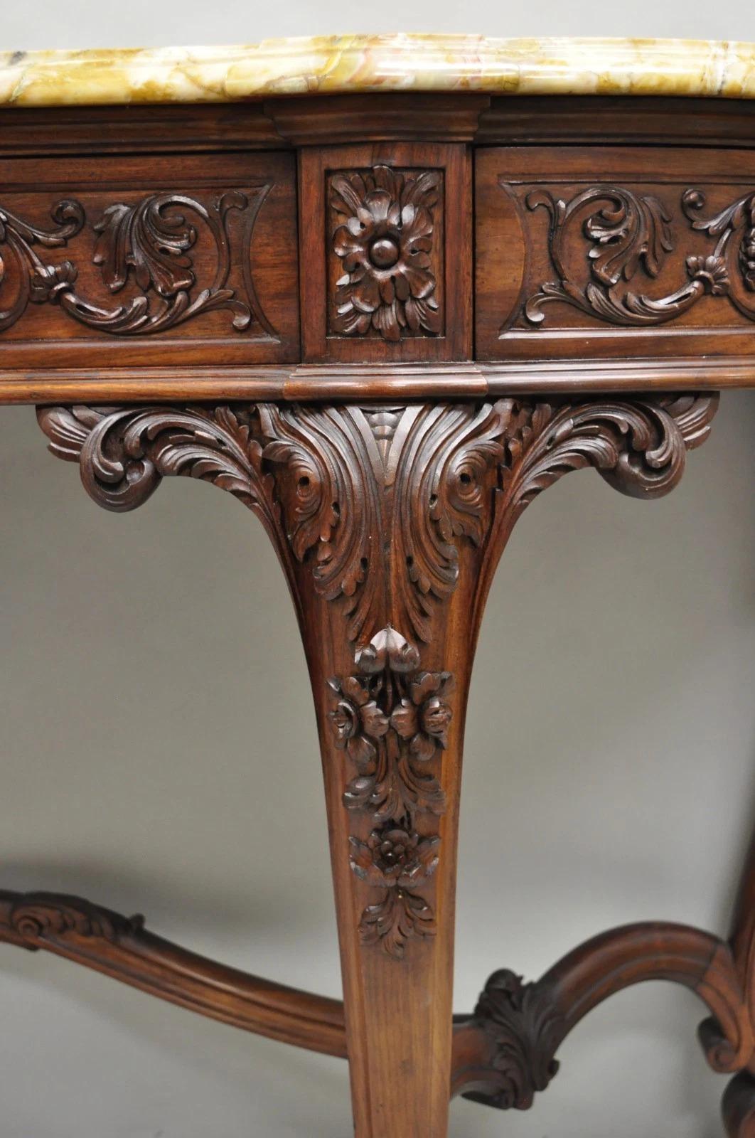 Antique French Baroque Rococo Carved Walnut Marble Top Sideboard Buffet w Drawer in vendita 7