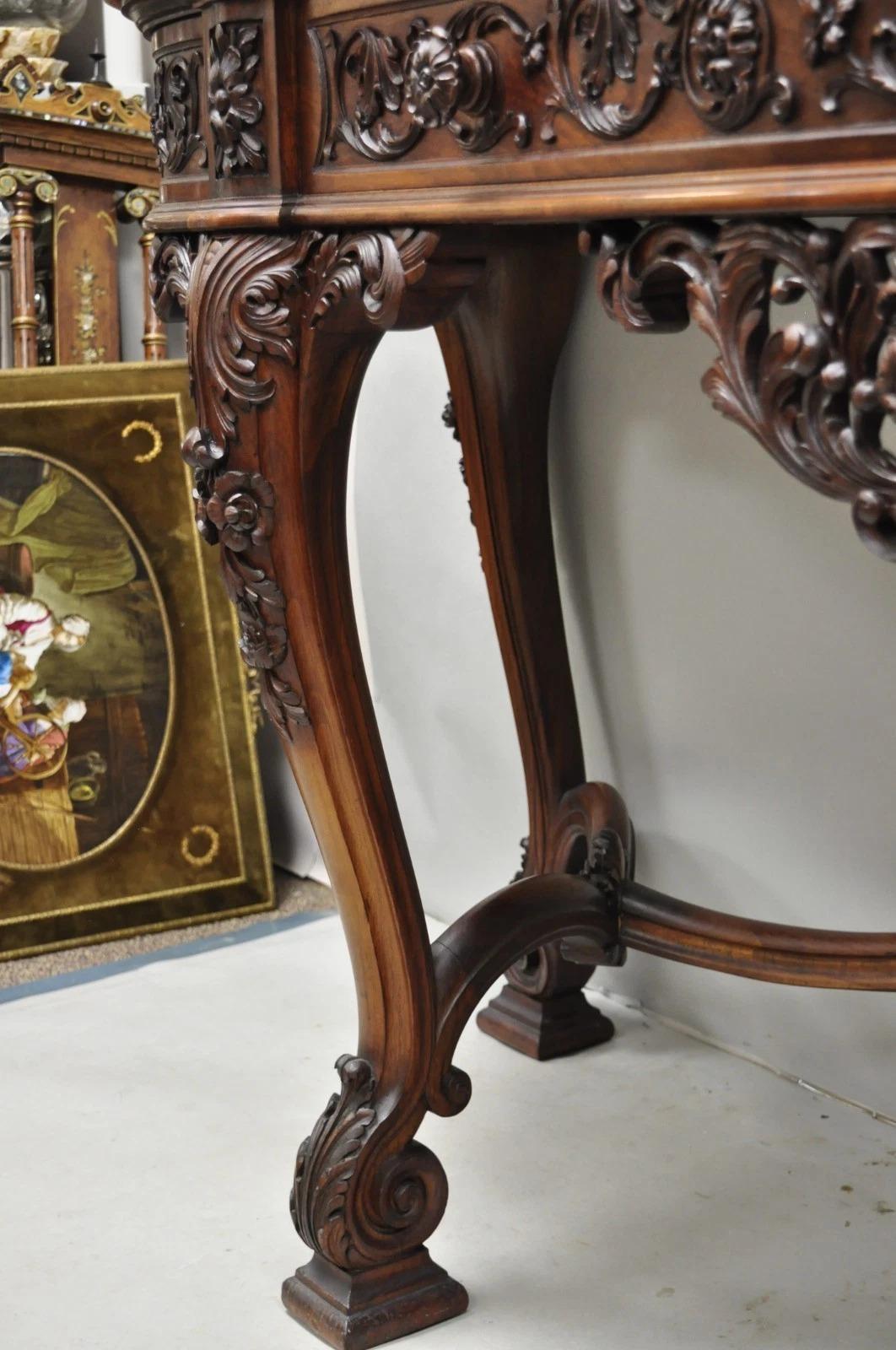 Antique French Baroque Rococo Carved Walnut Marble Top Sideboard Buffet w Drawer in vendita 8