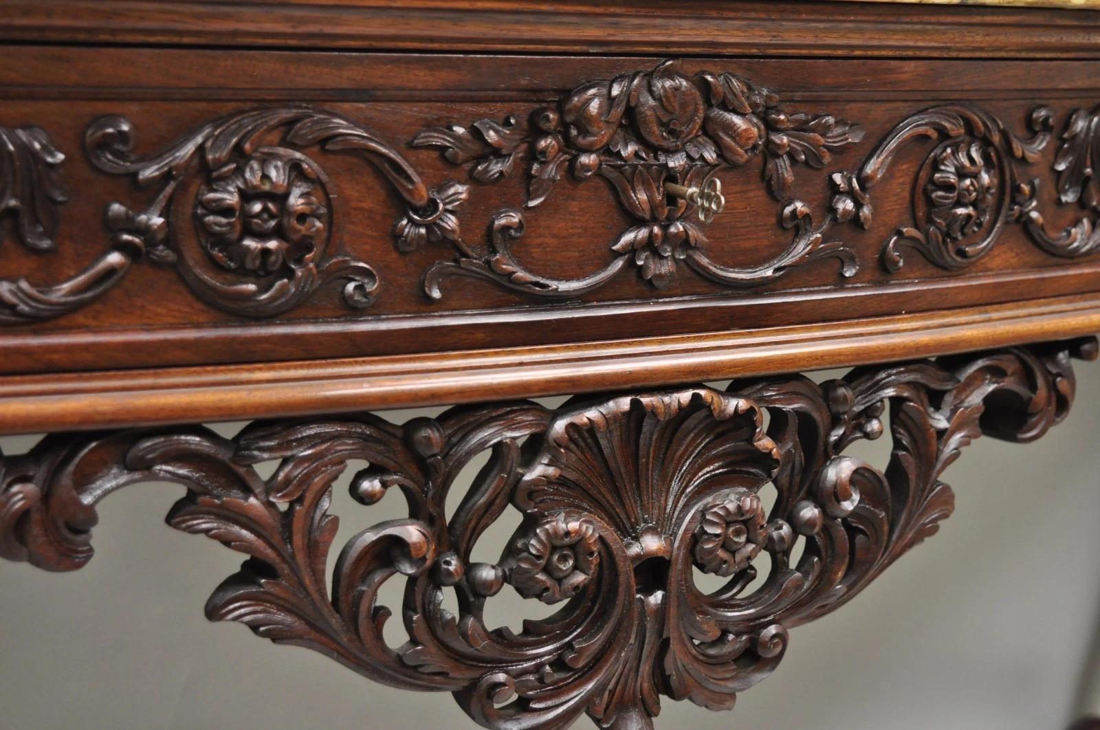 Antique French Baroque Rococo Carved Walnut Marble Top Sideboard Buffet w Drawer in vendita 11