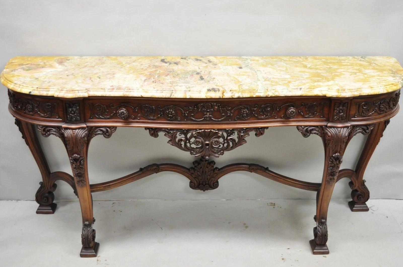 Antique French Baroque Rococo Carved Walnut Marble Top Sideboard Buffet w Drawer in vendita 12