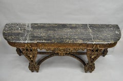 Antique French Baroque Rococo Carved Walnut Marble Top Sideboard Buffet w Drawer