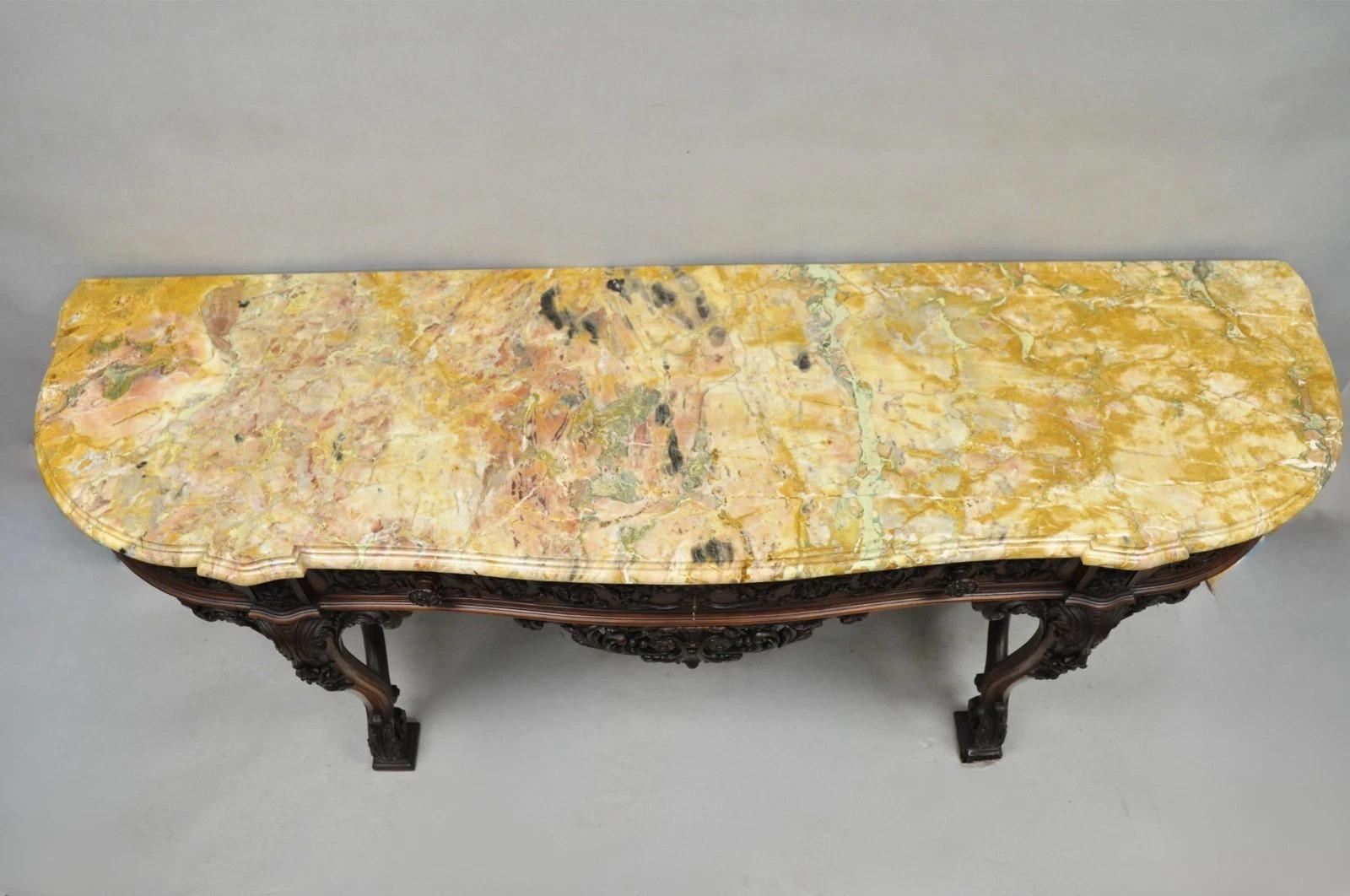 Barocco Antique French Baroque Rococo Carved Walnut Marble Top Sideboard Buffet w Drawer in vendita