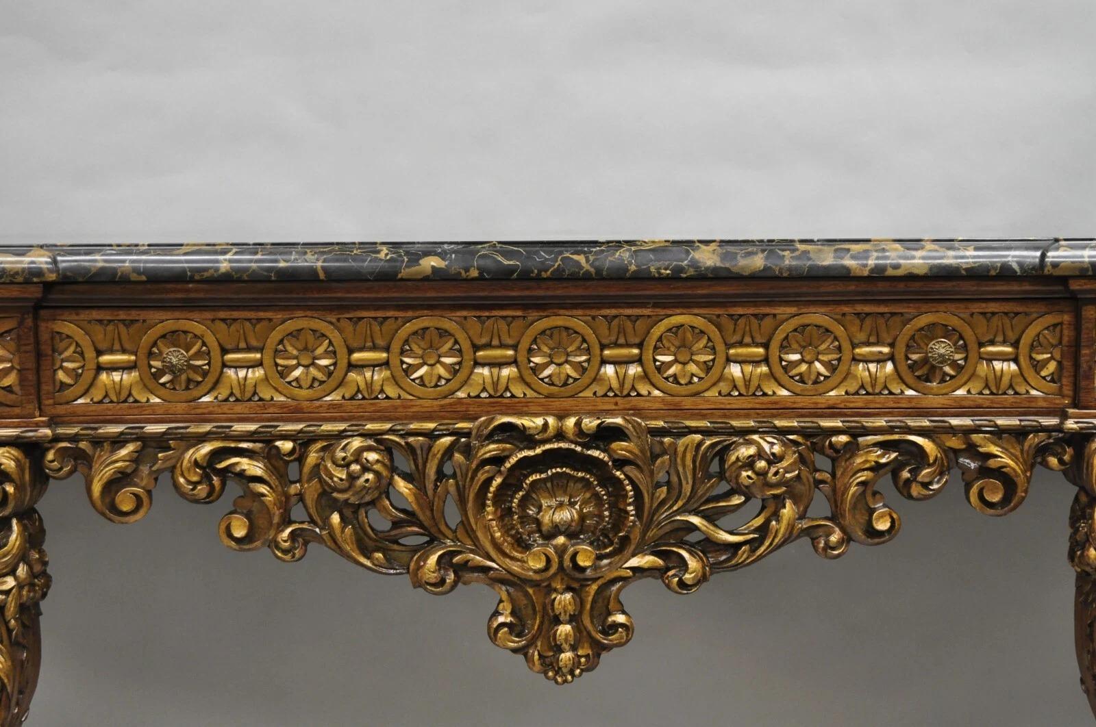 Antique French Baroque Rococo Carved Walnut Marble Top Sideboard Buffet w Drawer (Unbekannt) im Angebot