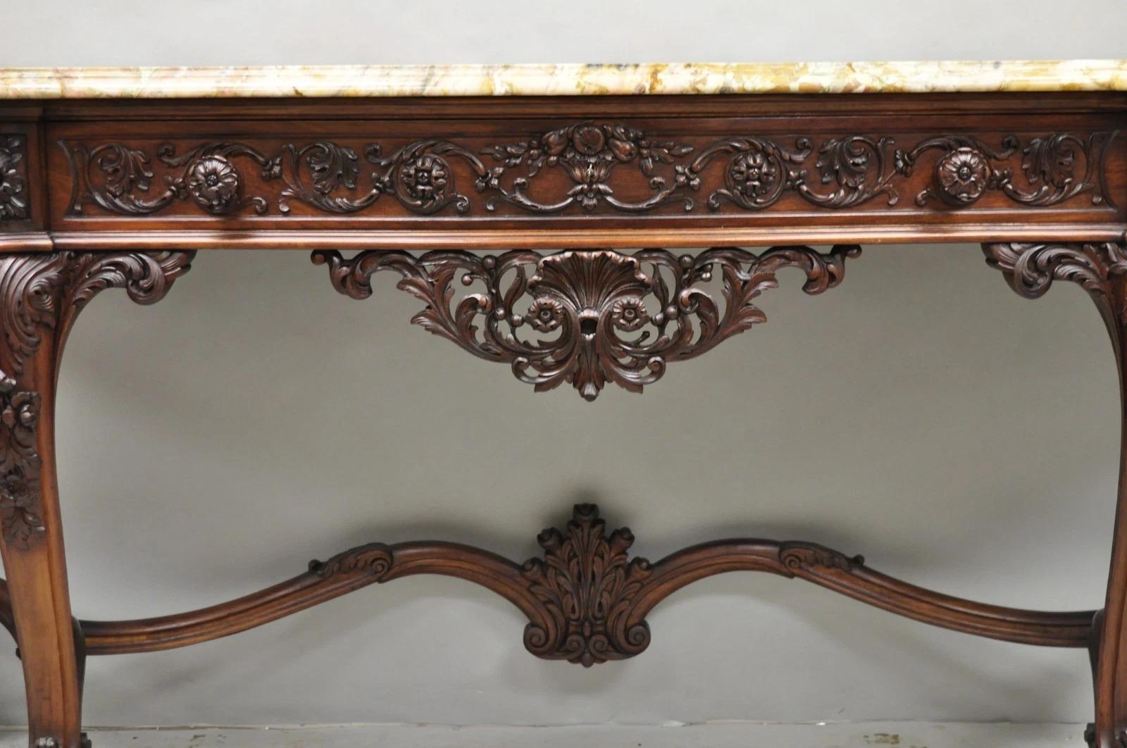 Antique French Baroque Rococo Carved Walnut Marble Top Sideboard Buffet w Drawer In condizioni buone in vendita a Philadelphia, PA