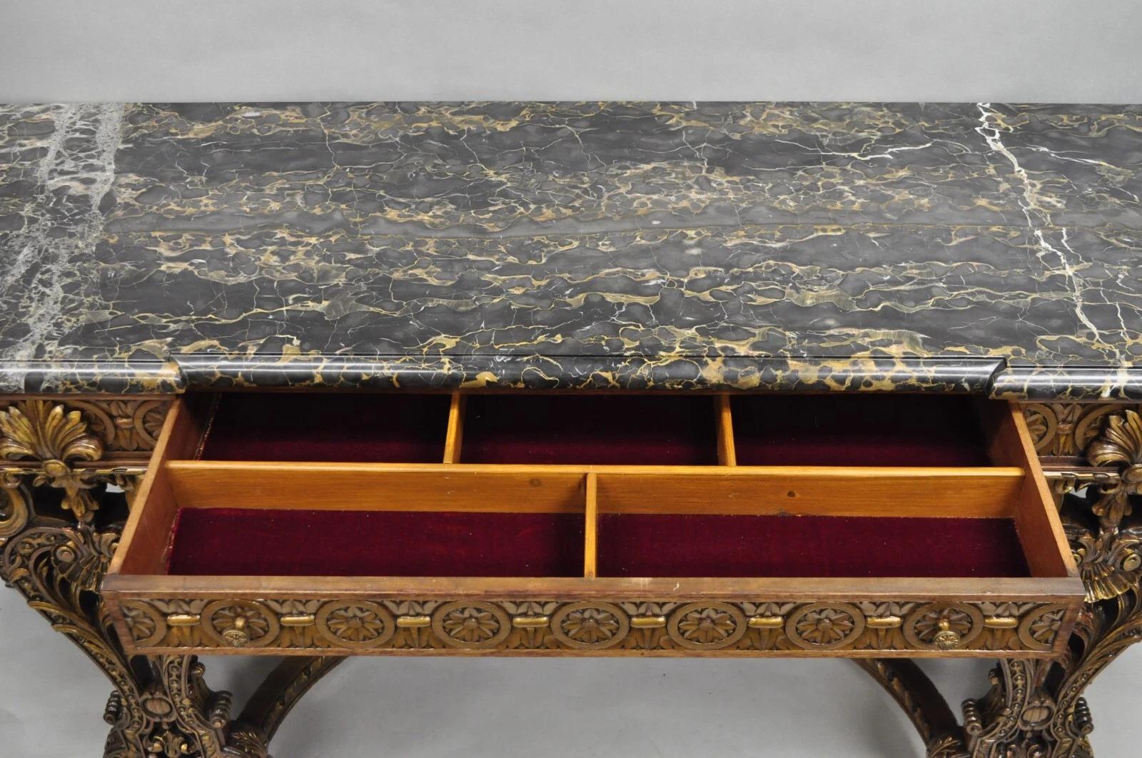 Antique French Baroque Rococo Carved Walnut Marble Top Sideboard Buffet w Drawer im Zustand „Gut“ im Angebot in Philadelphia, PA