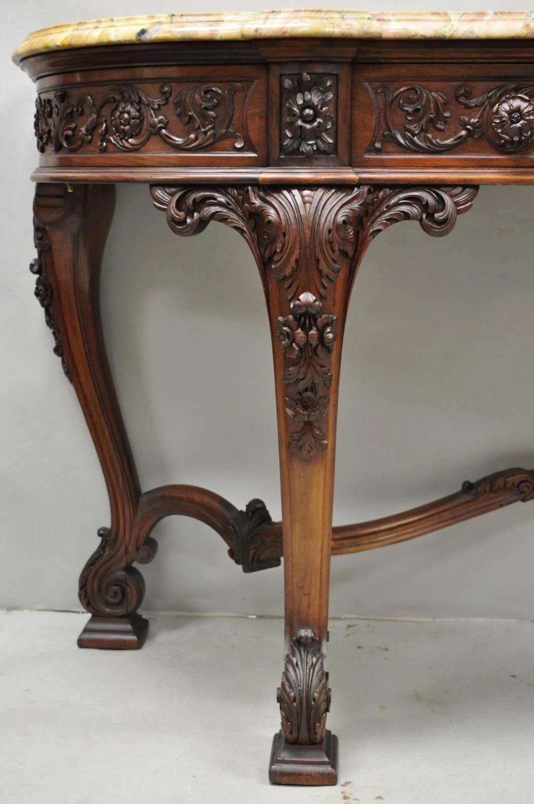 XX secolo Antique French Baroque Rococo Carved Walnut Marble Top Sideboard Buffet w Drawer in vendita