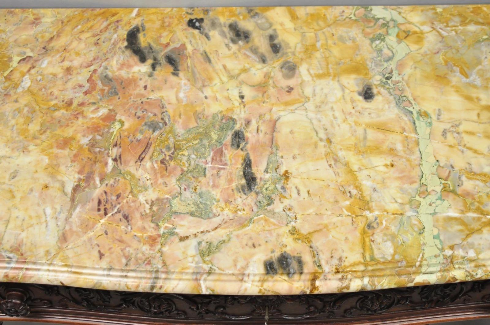 Antique French Baroque Rococo Carved Walnut Marble Top Sideboard Buffet w Drawer in vendita 2