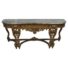 Antique French Baroque Rococo Carved Walnut Marble Top Sideboard Buffet w Drawer