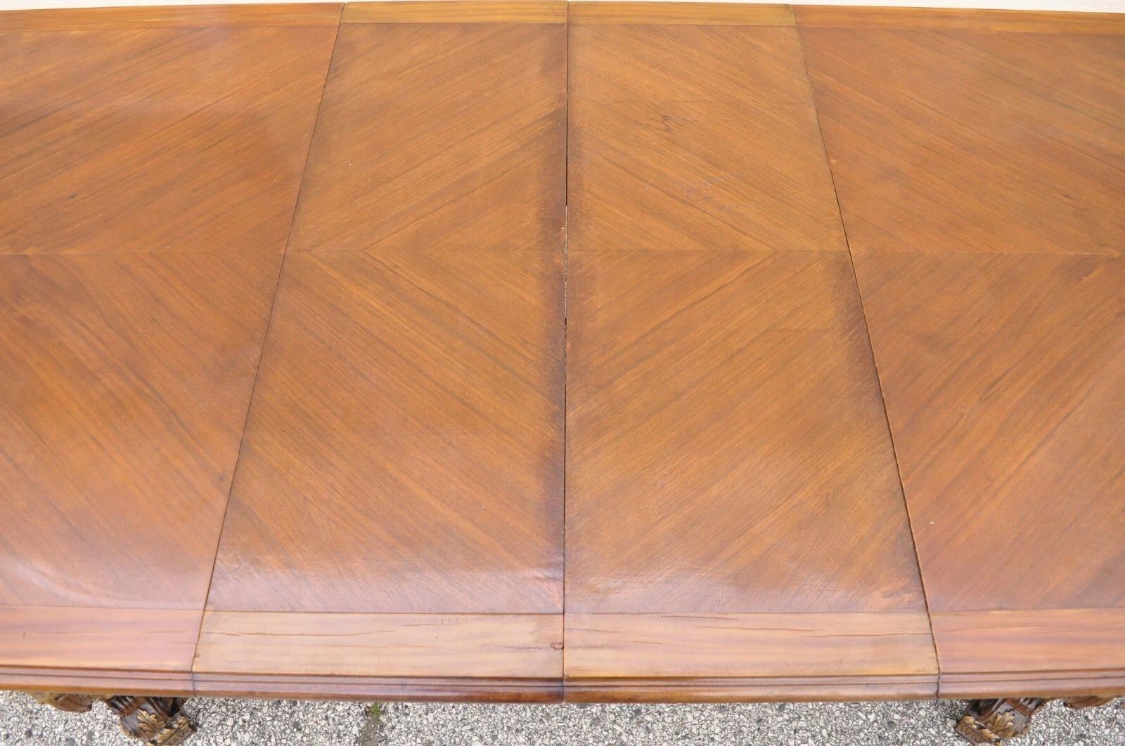 Antique French Baroque Rococo Revival Carved Walnut Dining Table w/ 2 Leaves For Sale 6