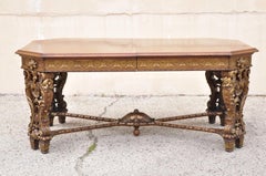 Antique French Baroque Rococo Revival Carved Walnut Dining Table w/ 2 Leaves