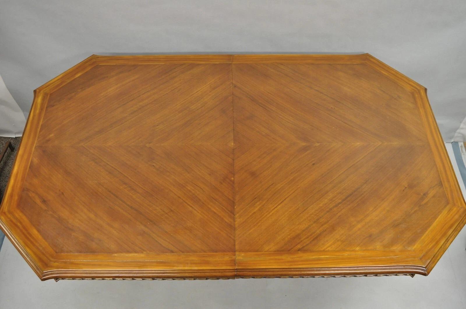 20th Century Antique French Baroque Rococo Revival Carved Walnut Dining Table w/ 2 Leaves For Sale