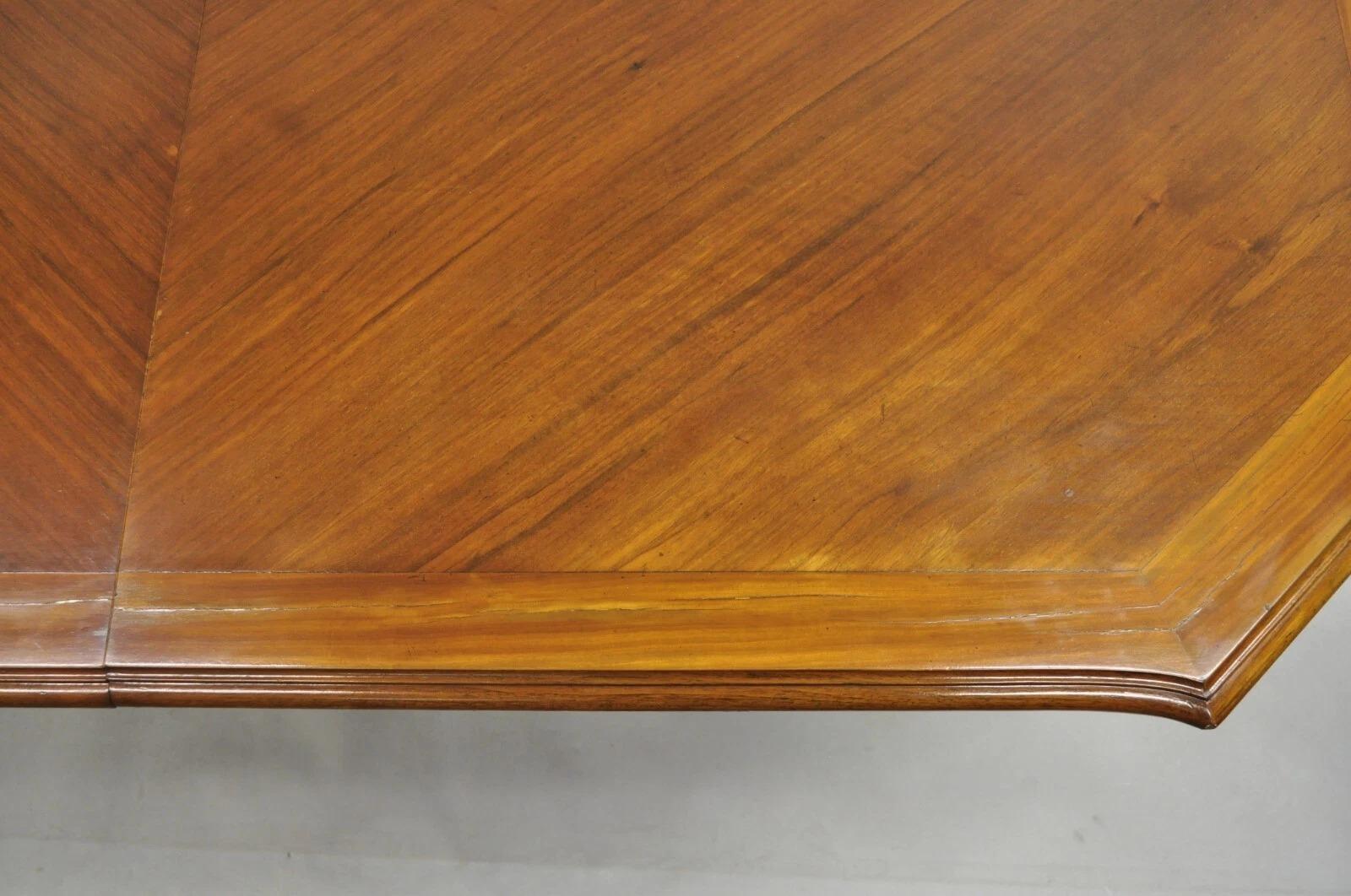 Antique French Baroque Rococo Revival Carved Walnut Dining Table w/ 2 Leaves For Sale 2
