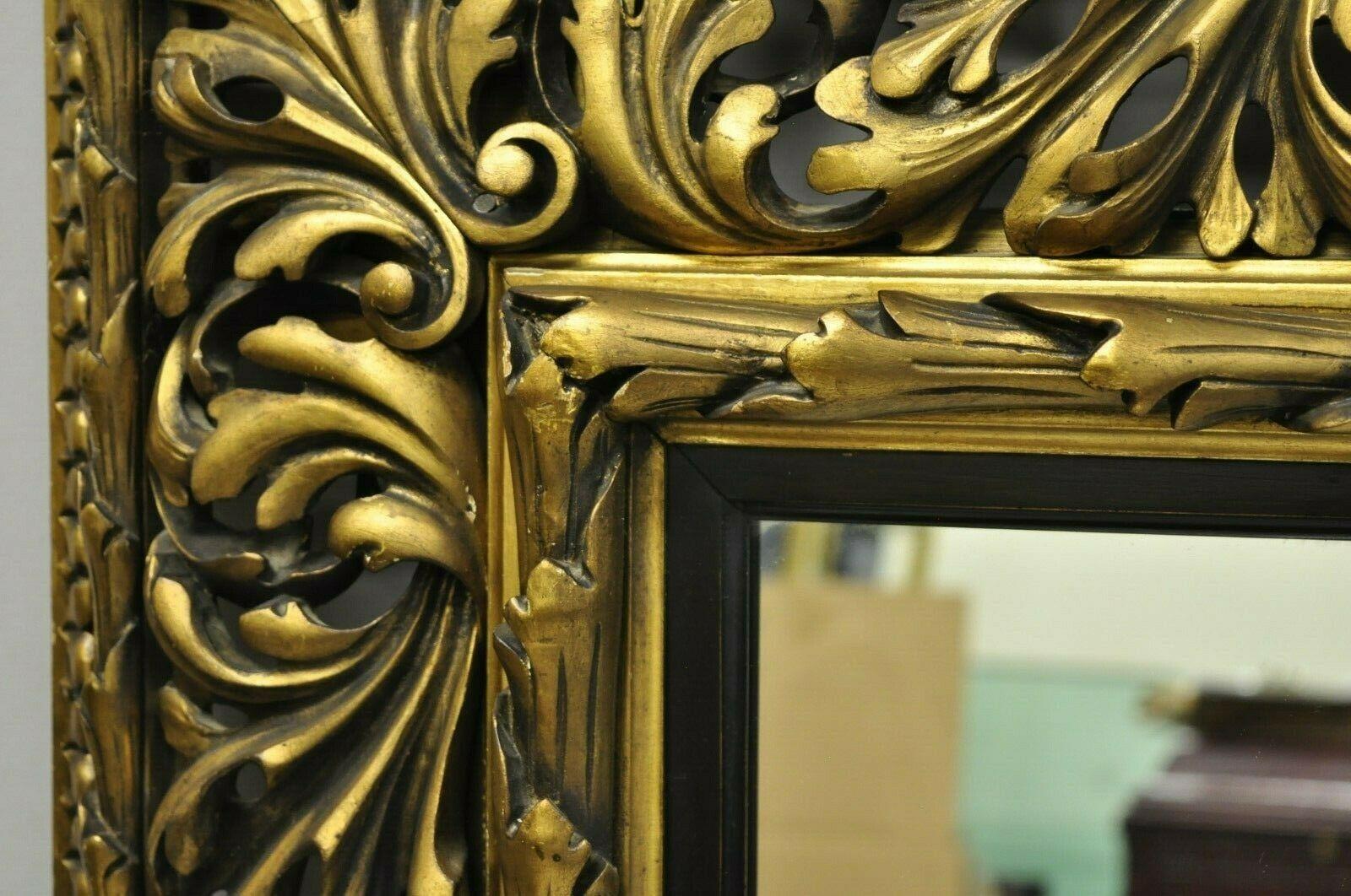Italian Antique French Baroque Rococo Style Pierce Carved Wood Large Gold Mirror For Sale