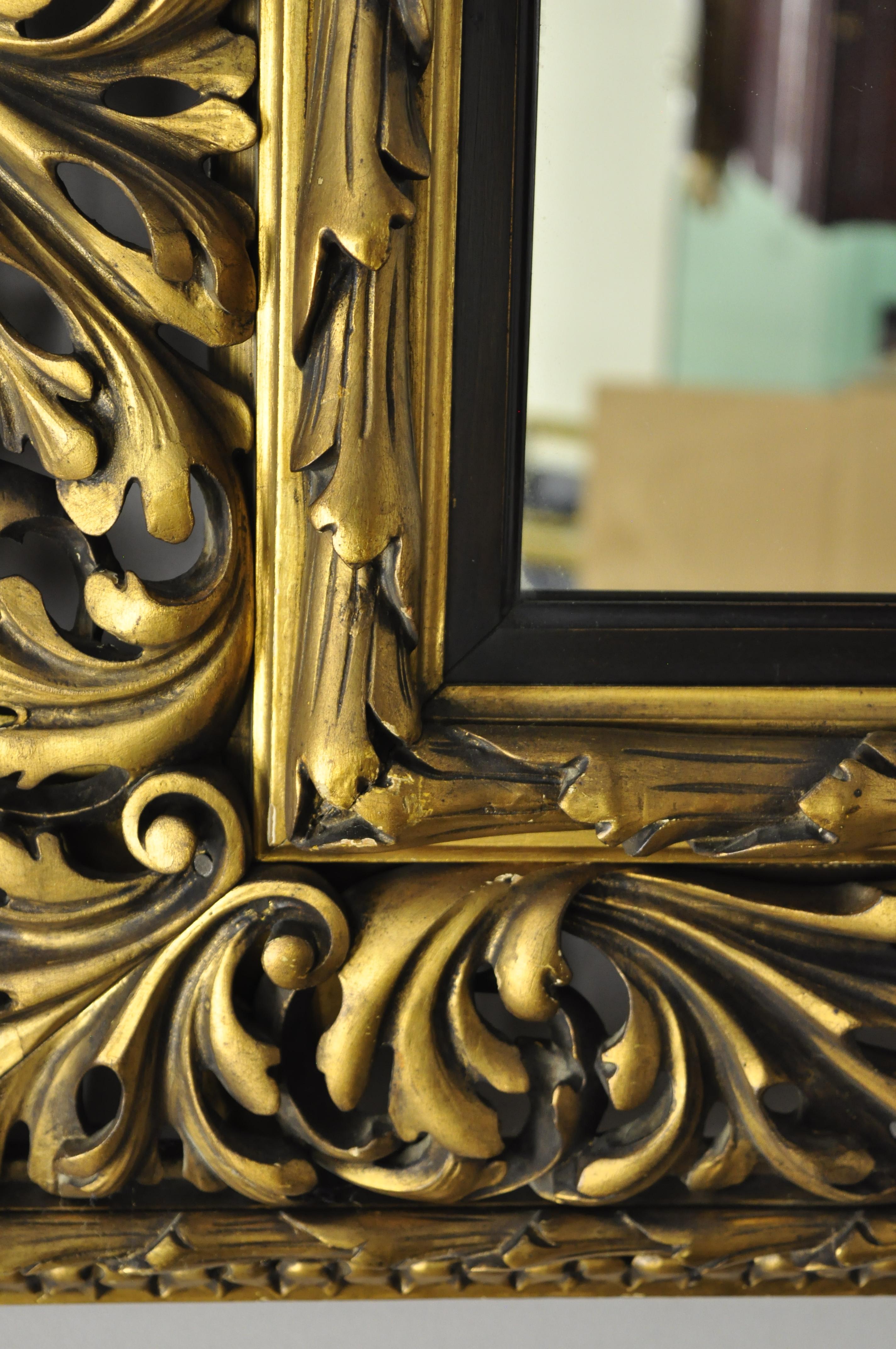 20th Century Antique French Baroque Rococo Style Pierce Carved Wood Large Gold Mirror For Sale