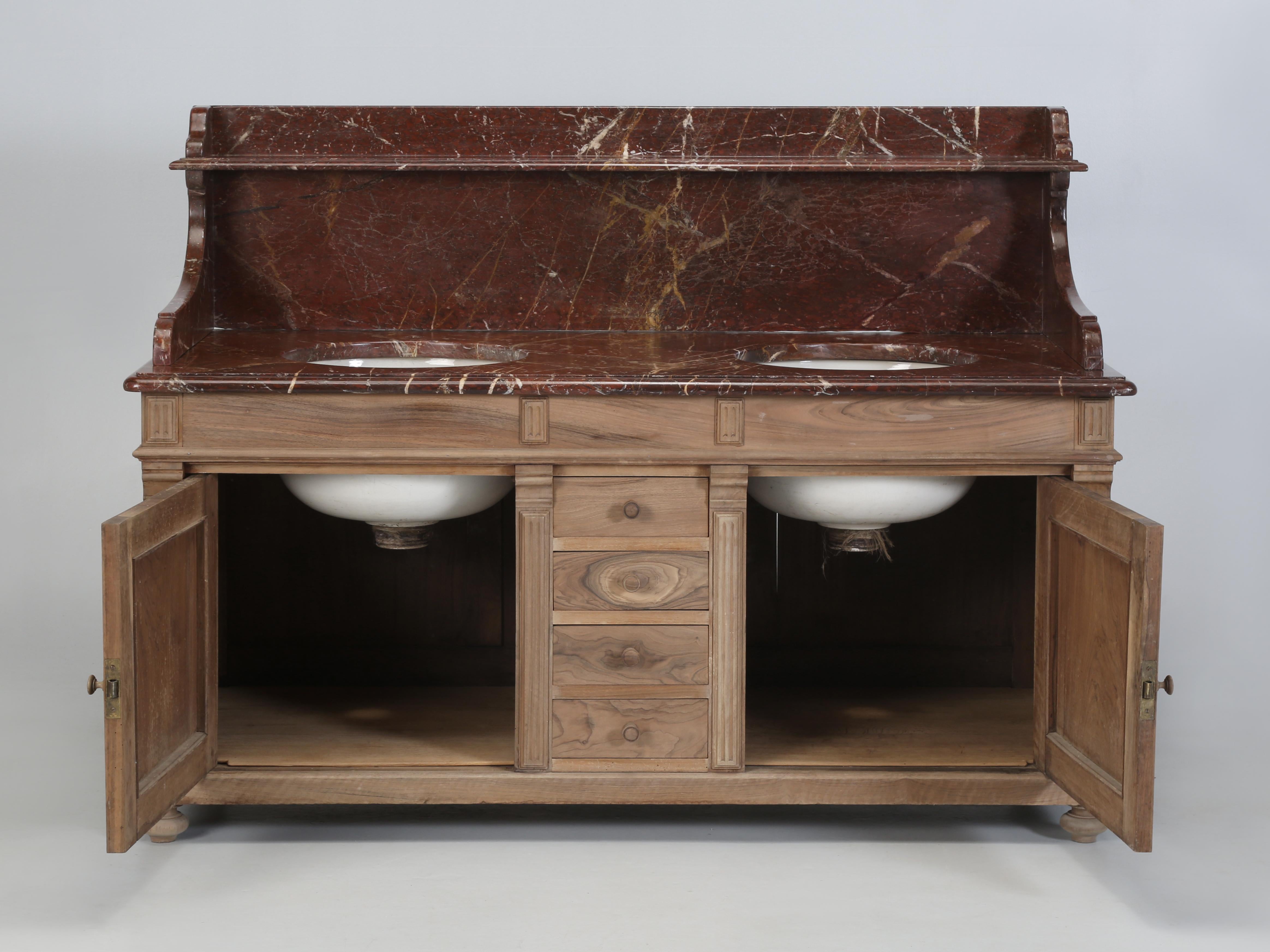 Antique French Bathroom Double-Sink Vanity from late 1800’s Walnut and Marble 10