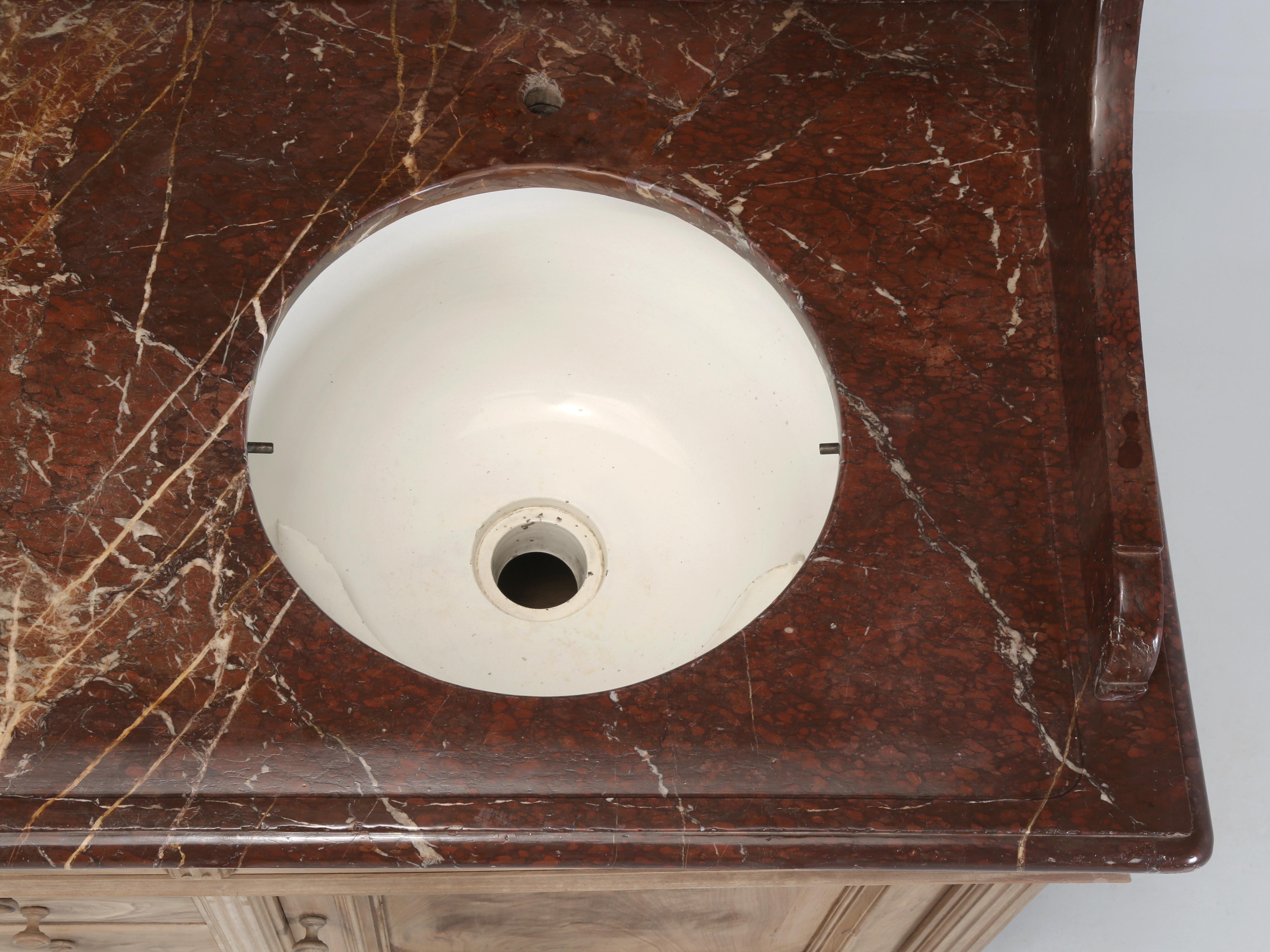 Hand-Crafted Antique French Bathroom Double-Sink Vanity from late 1800’s Walnut and Marble
