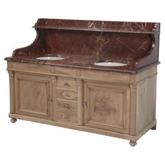 Antique French Bathroom Double-Sink Vanity from late 1800’s Walnut and Marble