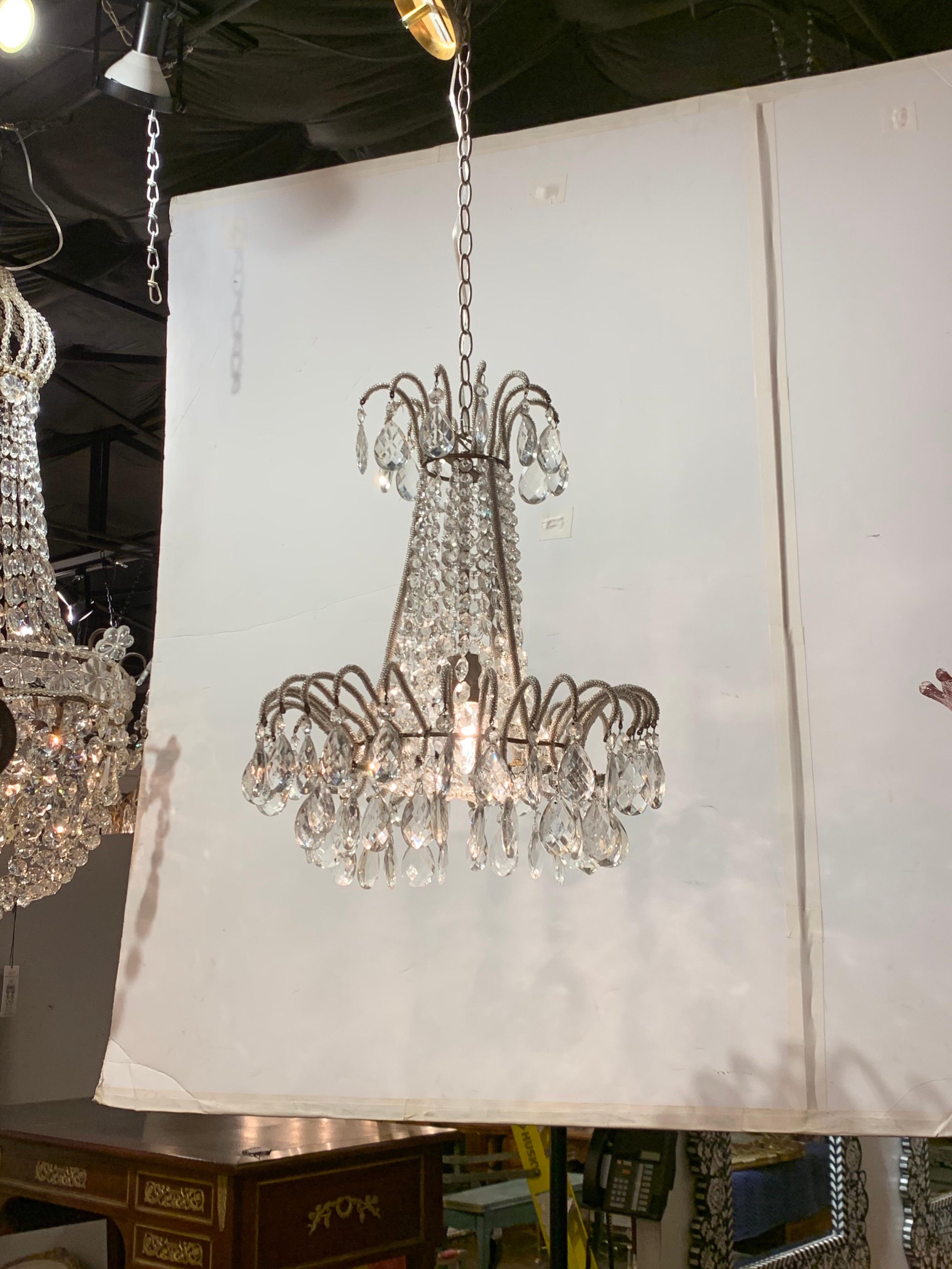 Antique French Beaded Chandelier In Good Condition For Sale In Dallas, TX