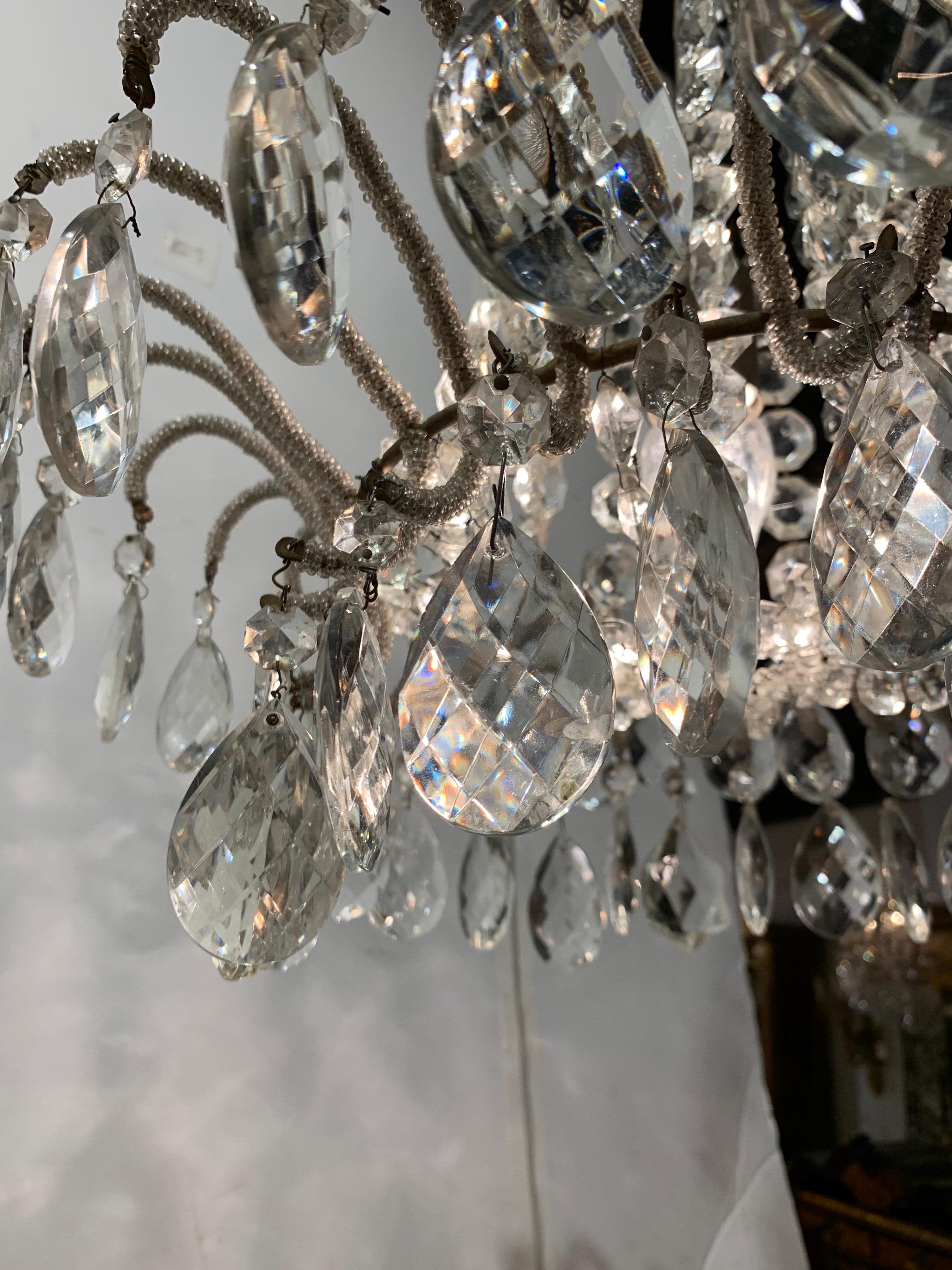 Metal Antique French Beaded Chandelier For Sale