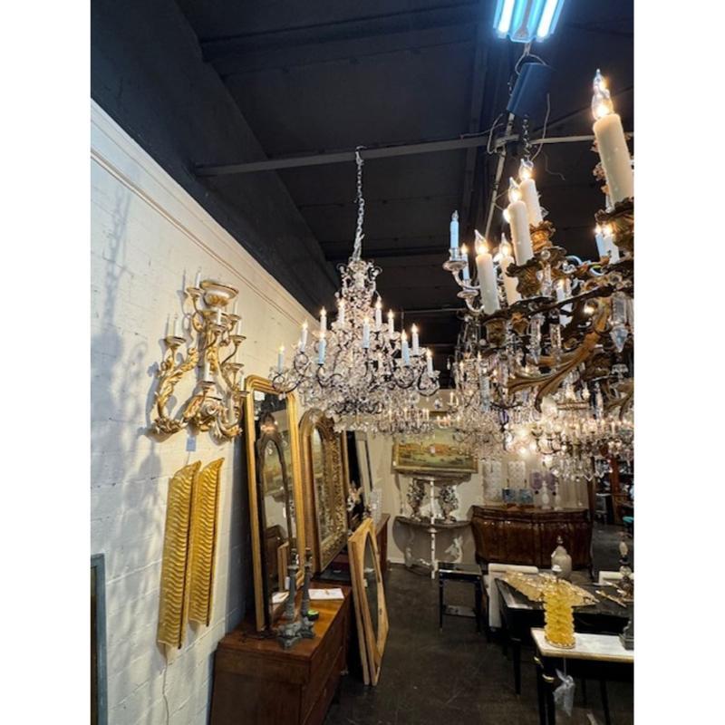 Métal Lustre ancien français en perles avec 18 Lights en vente