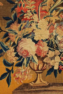 Antique French Beauvais Tapestry with Colorful Floral Vase Design - Rug & Kilim
