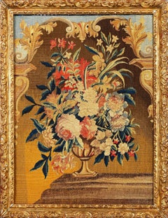 Antique French Beauvais Tapestry with Colorful Floral Vase Design - Rug & Kilim