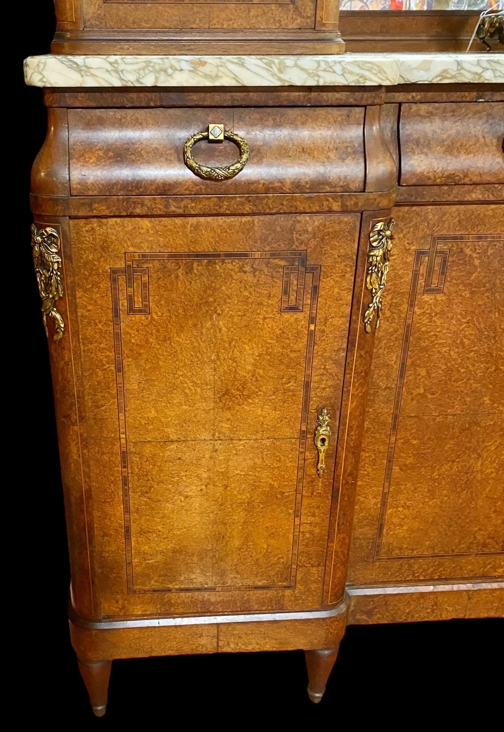 Antique French Beaux Arts Inlaid Bird’S-Eye Maple and Marble Sideboard/Bar 3