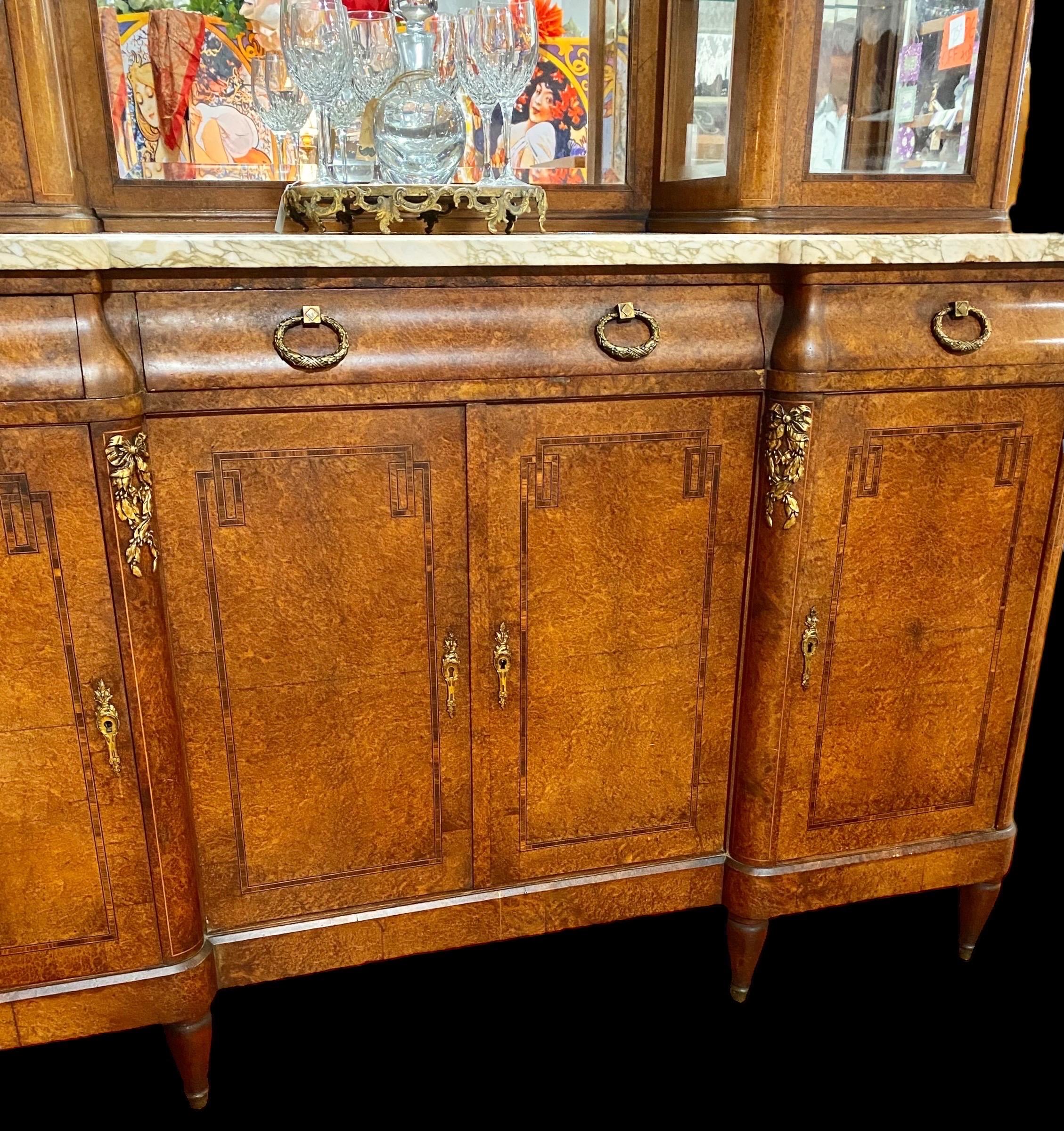 Antique French Beaux Arts Inlaid Bird’S-Eye Maple and Marble Sideboard/Bar 4