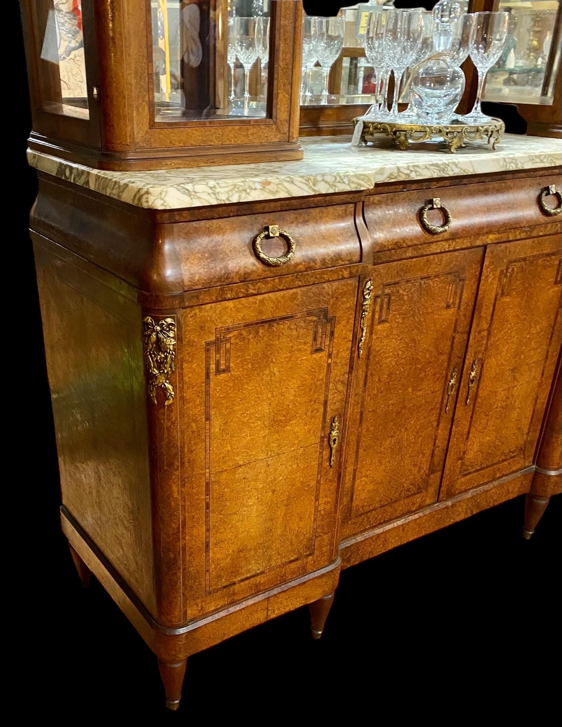 Antique French Beaux Arts Inlaid Bird’S-Eye Maple and Marble Sideboard/Bar 6