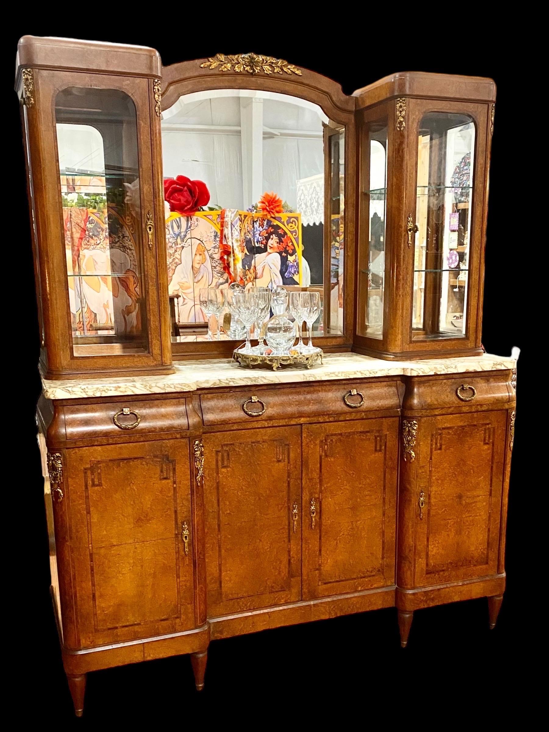 Antique French Beaux Arts Inlaid Bird’S-Eye Maple and Marble Sideboard/Bar 10