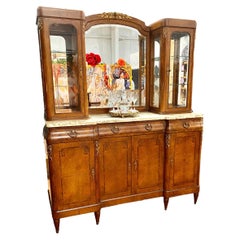 Buffet/Bar ancien français en érable marqueté et marbre de style Arte Antiques