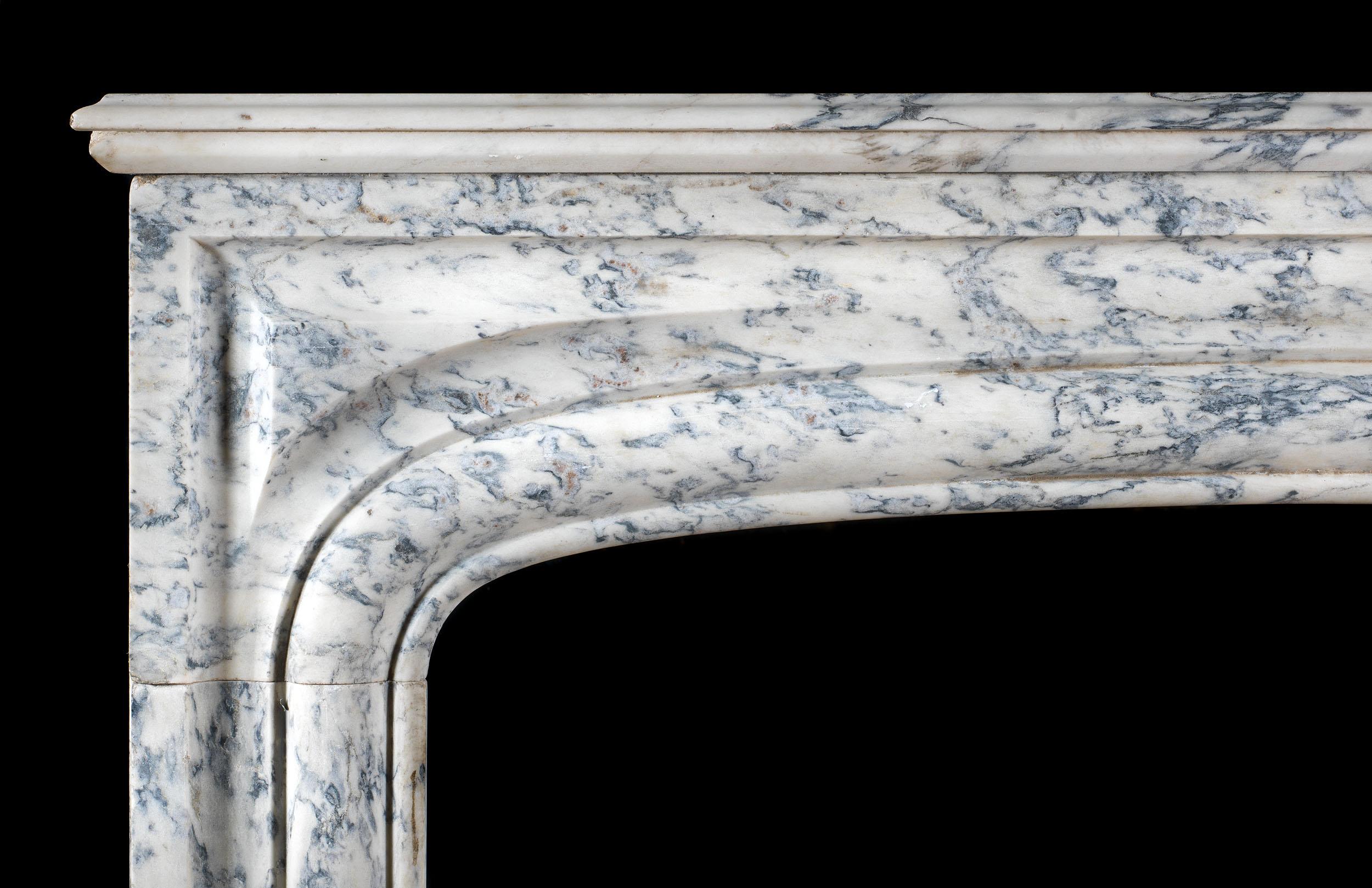 Hand-Carved Antique French Beccia Marble Chimneypiece