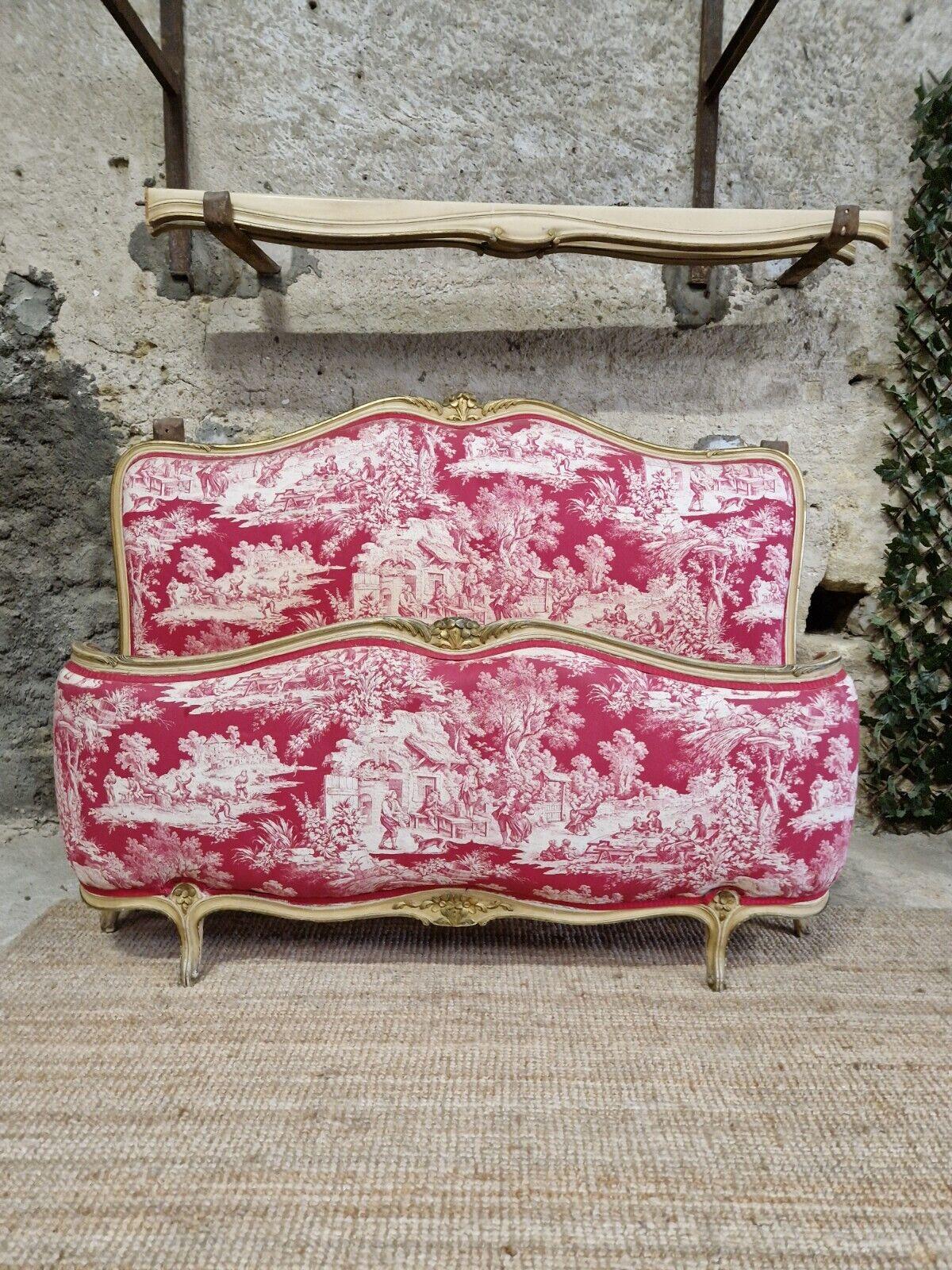 20th Century Antique French Bed Corbeille Cream Lacquer Louis XV Style  For Sale