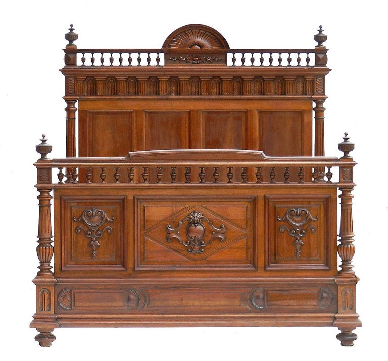 Antique French Bed US Double Carved Mahogany 19th Century Louis, circa