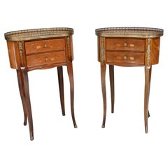 Antique French Bedside Chests Empire Kidney Bean Nightstands 1930
