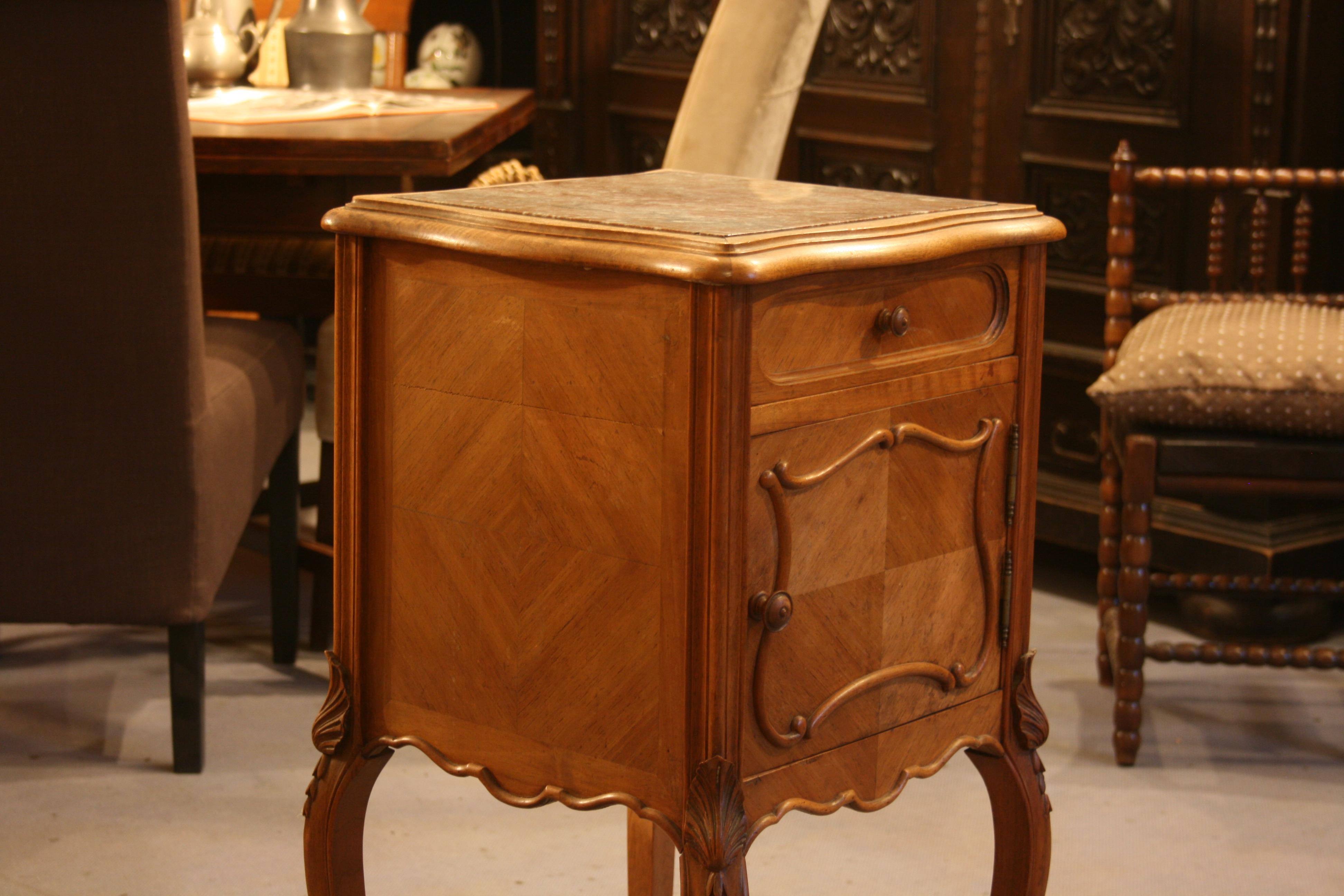 Antique French Bedside Nightstand, Oak with Marble, circa 1880 1