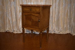 Antique French Bedside Table, Oak and Marble Tumbridge Ware