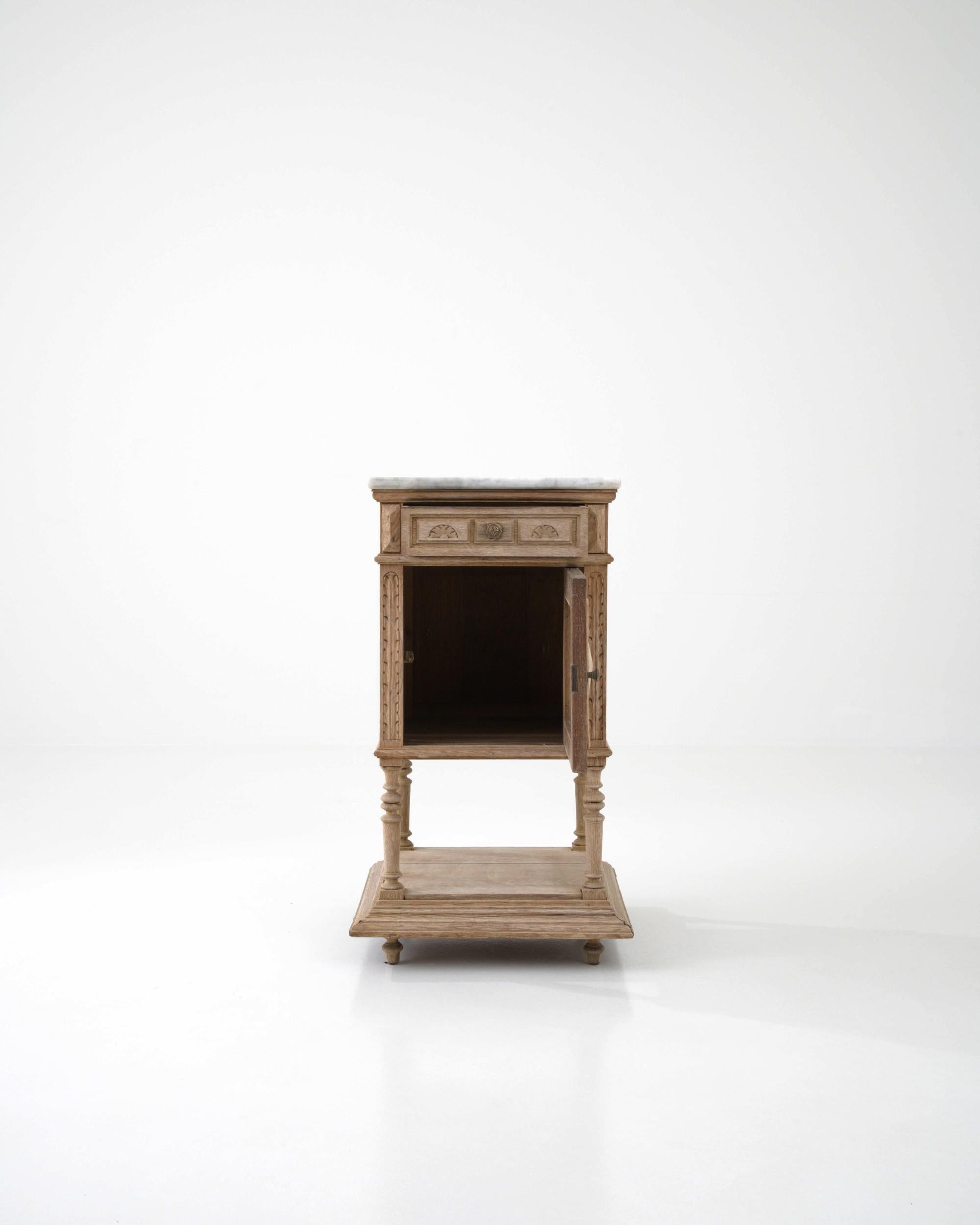 French Provincial Antique French Bedside Table with Marble Top