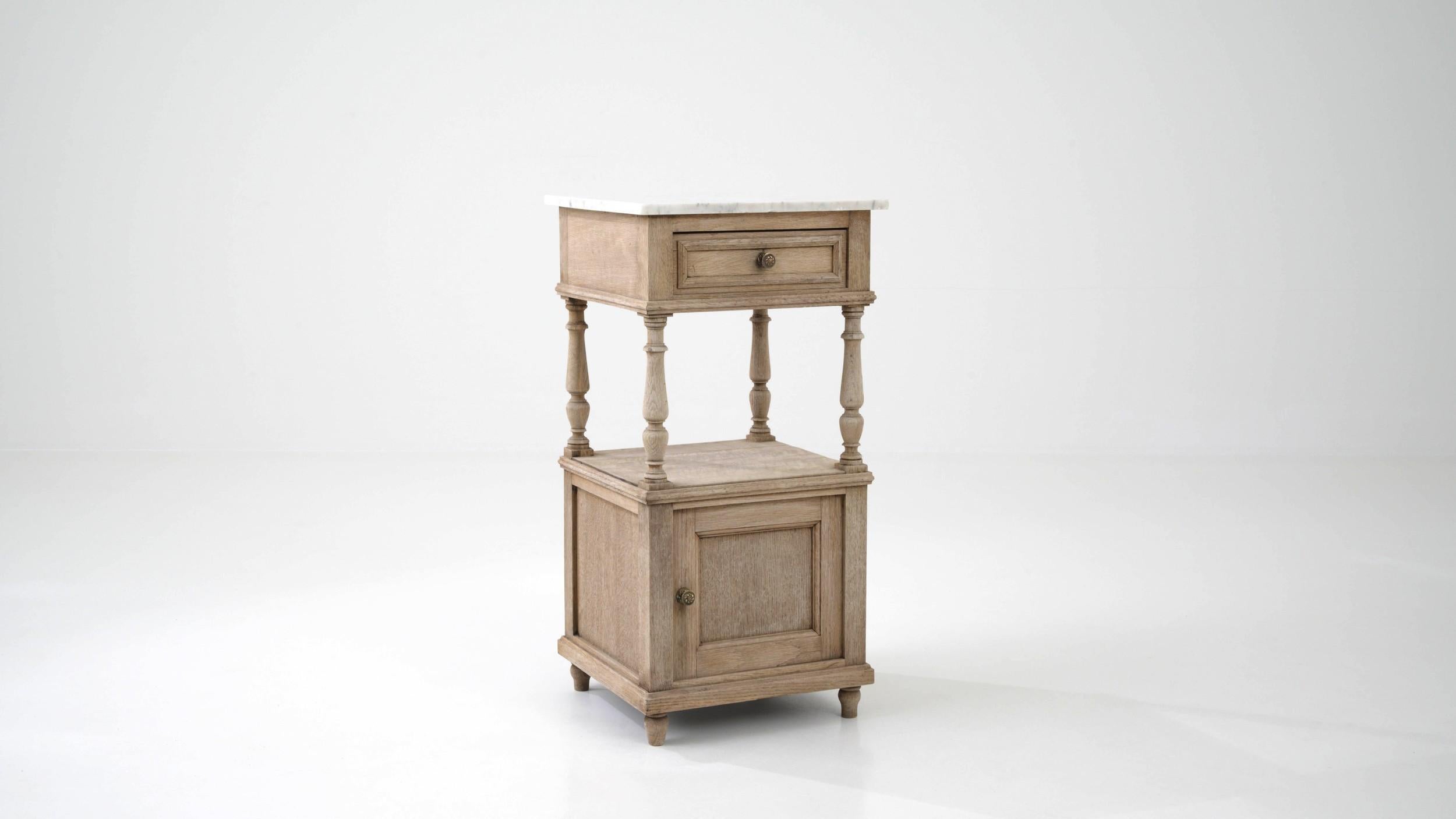 Antique French Bedside Table with Marble Top 2