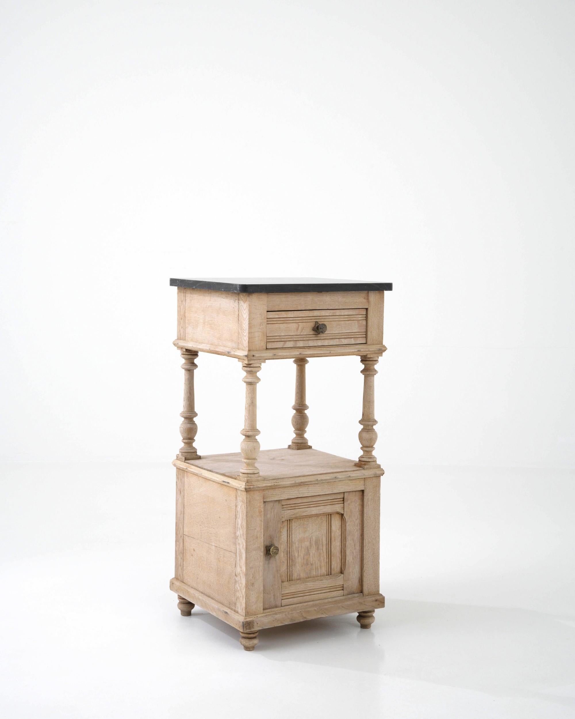 Antique French Bedside Table with Stone Top 2